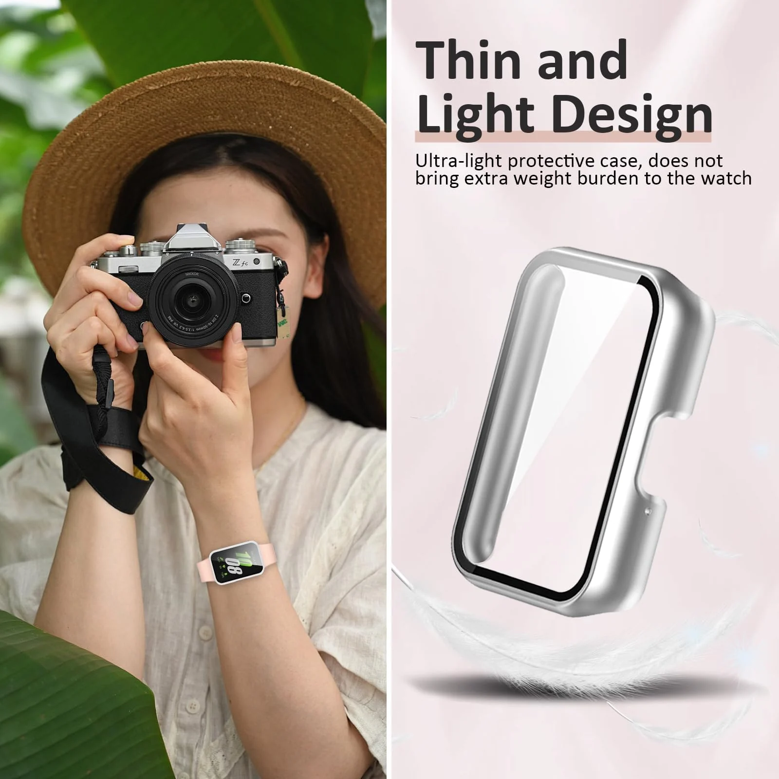 DL3 MOBILAK Full-Coverage Watch Case with Tempered Glass for Samsung Galaxy Fit 3, Silver Matte