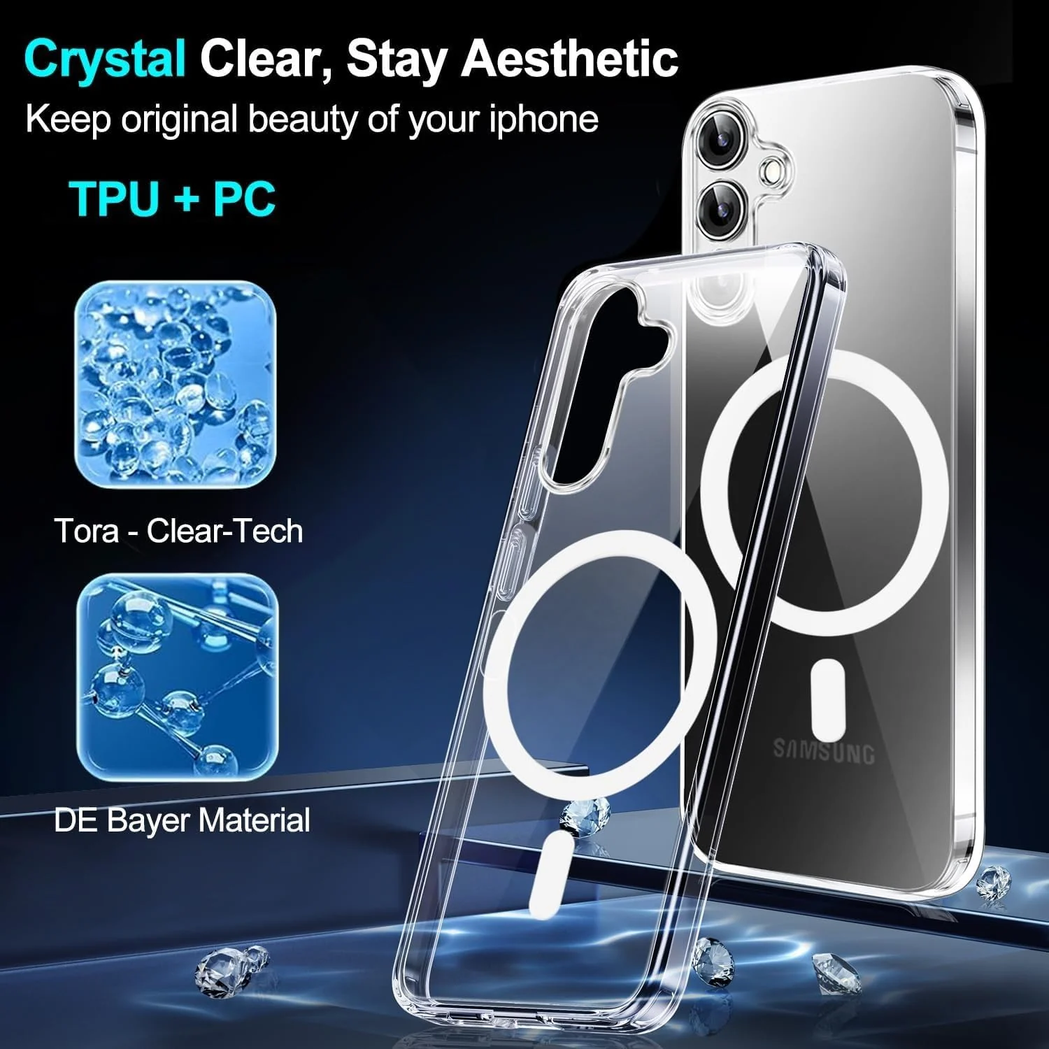 DL3 MOBILAK for Samsung Galaxy A16 5G/4G Case Clear [Compatible with MagSafe] Slim Magnetic Clear Bumper Case
