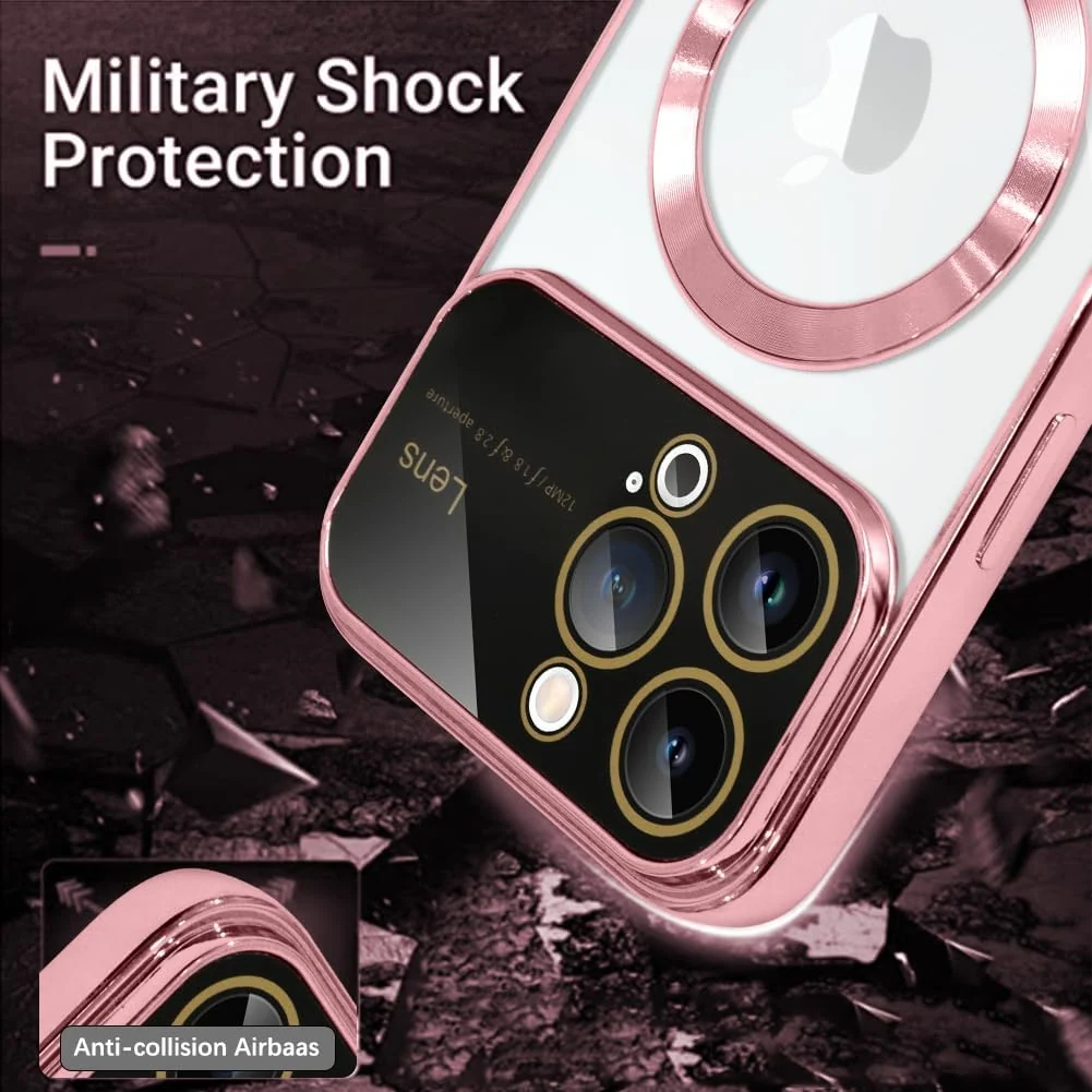 DL3 Mobilak Clear MagSafe-Compatible Magnetic Case for iPhone 13 Pro Max 6.7 Inch with Camera Protection and Shockproof Design - Pink