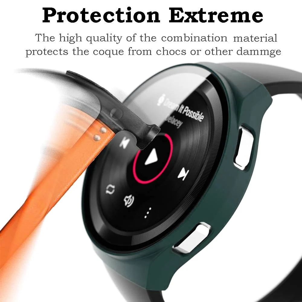 DL3 Mobilak Protective Case Compatible with Huawei Watch GT 2e 9H Hardness PC Case Bumper Full Slim Protective Cover with Tempered Glass For Huawei GT2e - Green
