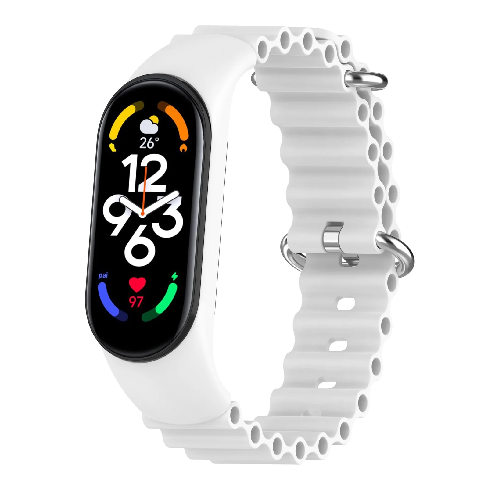 DL3 MOBILAK Ocean Band for Xiaomi Mi Band 7/Mi Band 6/Mi Band 5/Mi Band 4/Mi Band 3,Adjustable Silicone Stretchy Sport Strap Women Men Replacement Wristband - White