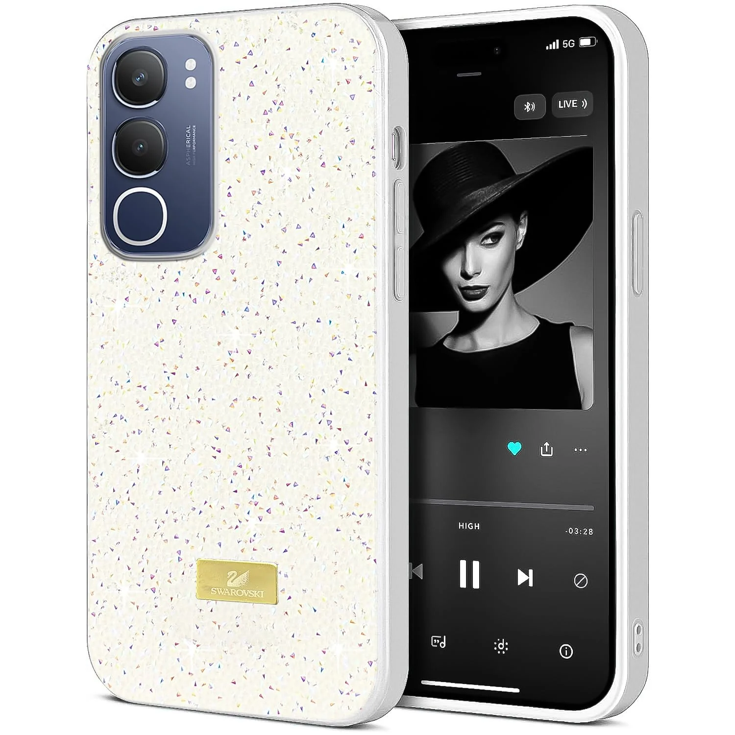 DL3 Mobilak Glitter Protective Case for vivo Y29 5G / Y19s 4G, Supports wireless charging, Shock-absorbing protection, Scratch-resistant surface - White