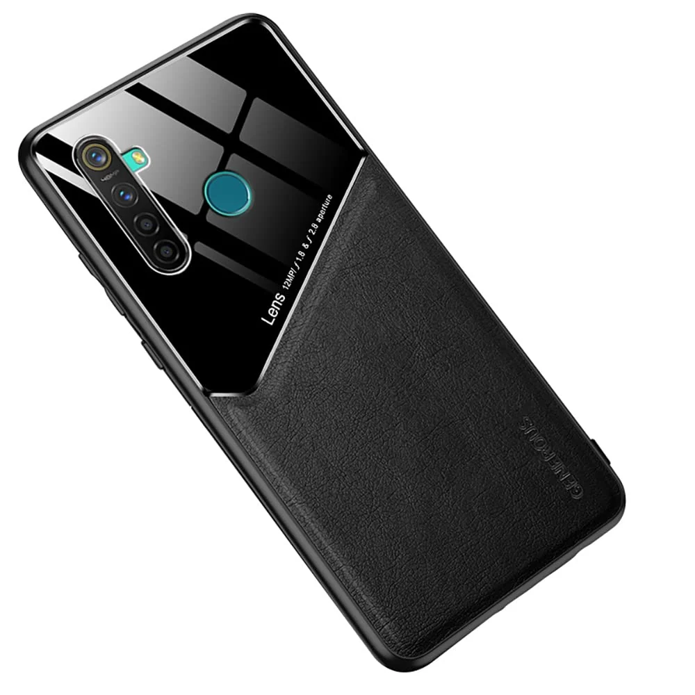DL3 Mobilak Leather and PC Protective Case for OPPO realme 5 / 5s / 5i / 6i / C3 / Narzo 10A, Built-in magnetic car-mount support, Shock-absorbing protection - Black