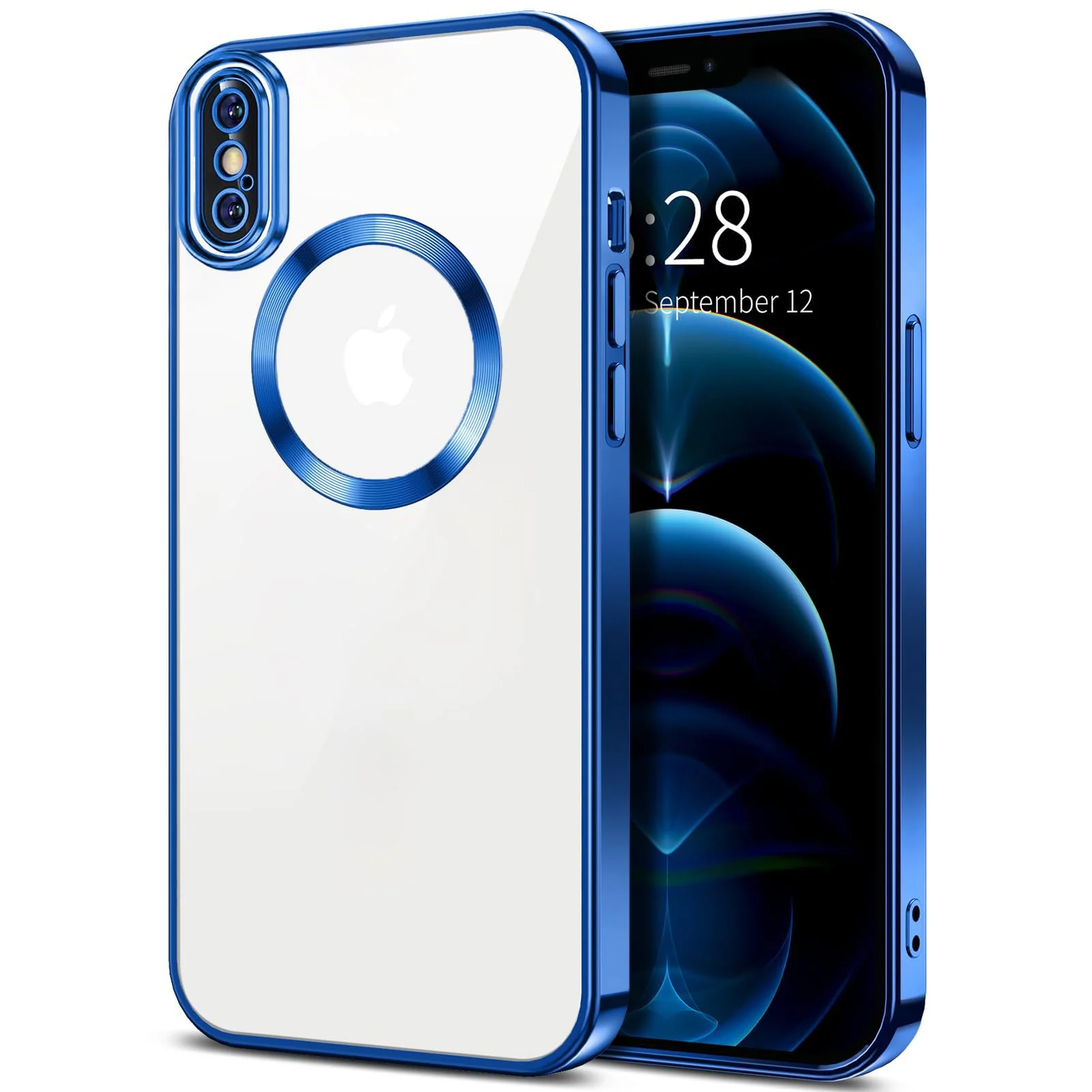 DL3 Mobilak Clear Case for iPhone X/iPhone XS with Built-in Camera Lens Protector, Slim Luxury Plating Edge Soft TPU Cover Protective, Transparent Case for Women Girls Men - Blue