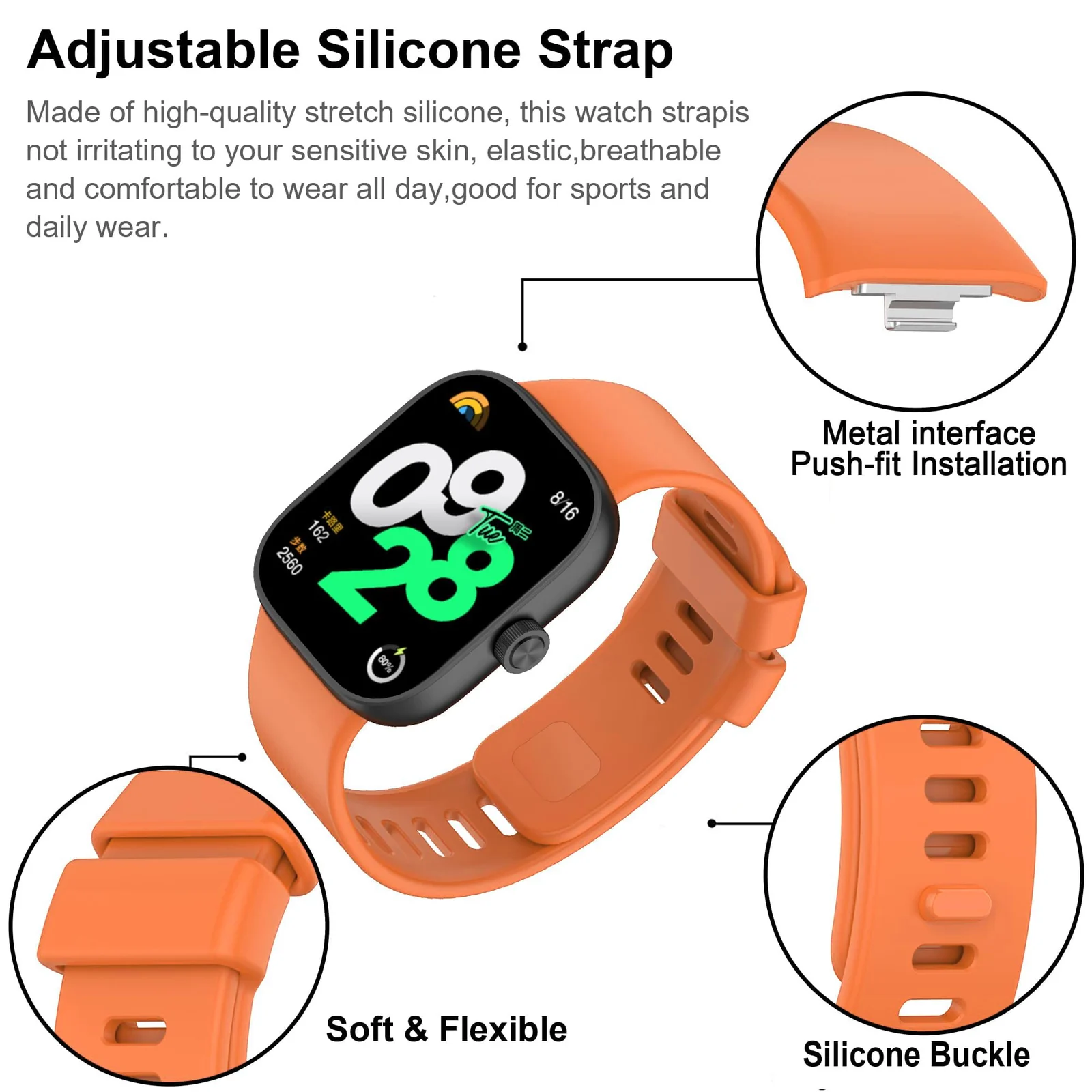 DL3 Mobilak Bracelet Compatible with Xiaomi Redmi Watch 6/5/4 / Xiaomi Smart Band 10 Pro/9 Pro/8 Pro, Soft TPU Replacement Strap Sports, Strap for Men and Women - Orange