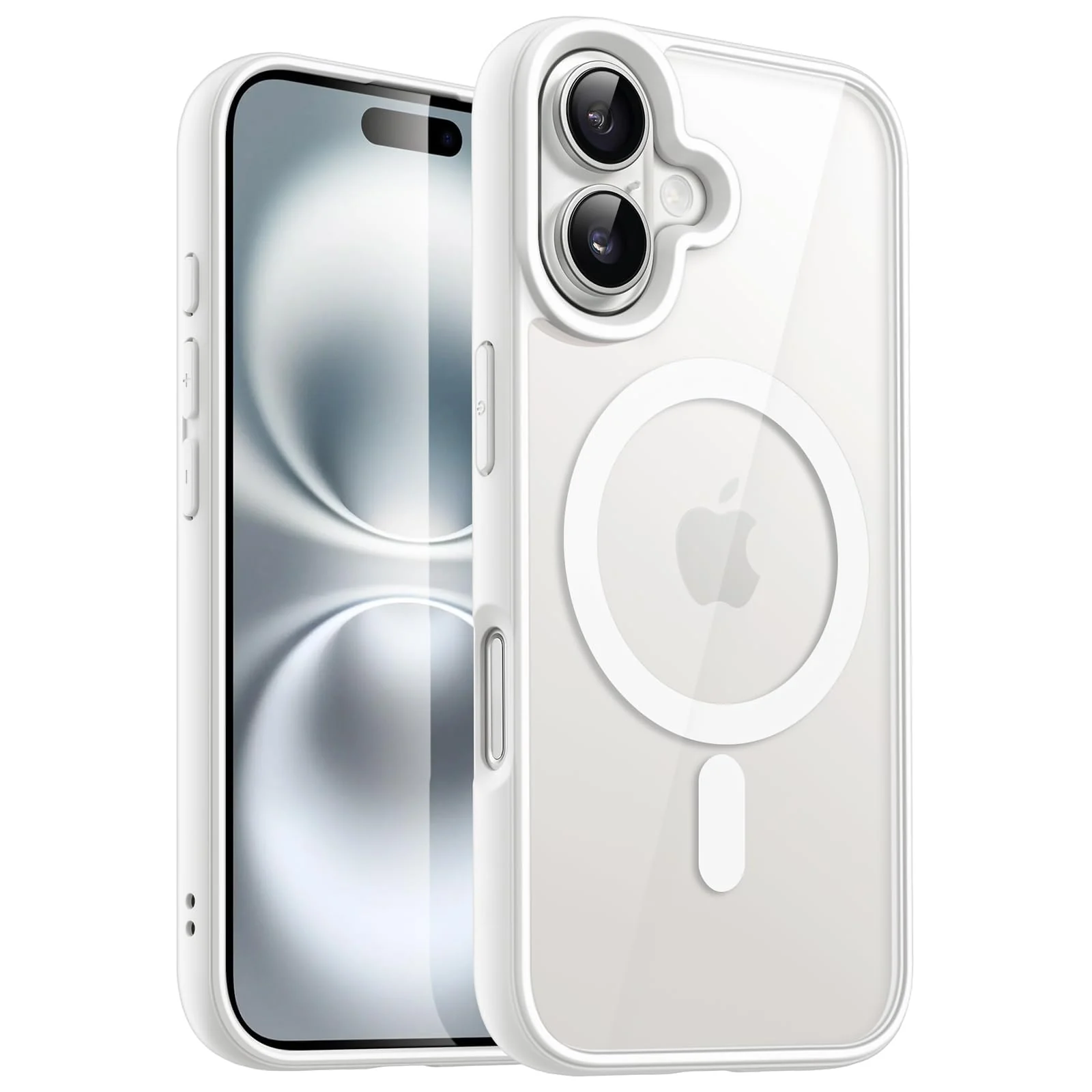 DL3 Mobilak Magnetic Case for iPhone 16 6.1-Inch Compatible with MagSafe, Shockproof Phone Bumper Cover, Solid Color Matte TPU Frame, Anti-Scratch Clear Back - White