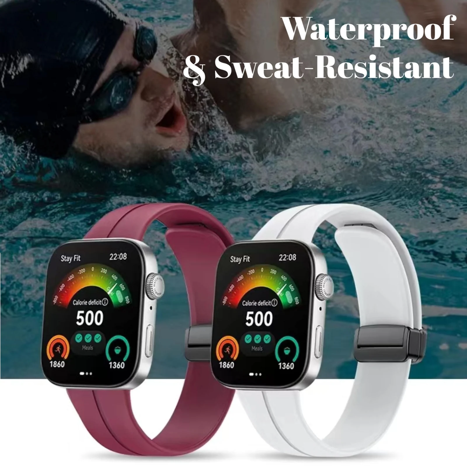 DL3 Mobilak Silicone Strap Compatible with Huawei Watch Fit 3/Watch Fit 4 Pro/Fit 4 Magnetic Metal Stainless Buckle Sport Silicone Strap, Band Quick Release Soft Replacment Wristband - White
