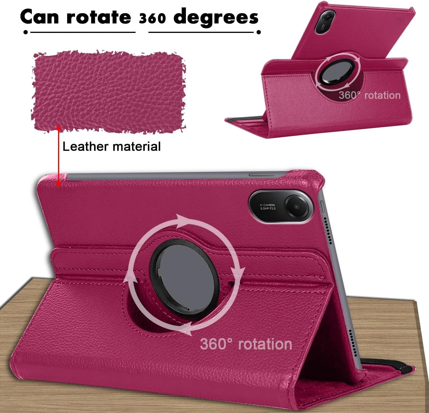DL3 Mobilak Protective Cover for Xiaomi Redmi Pad 2 2025 11 inch, 360° Rotatable Smart Stand, Leather Folio Flip Cover with Multi-Angle Viewing, Auto Wake Sleep - Pink