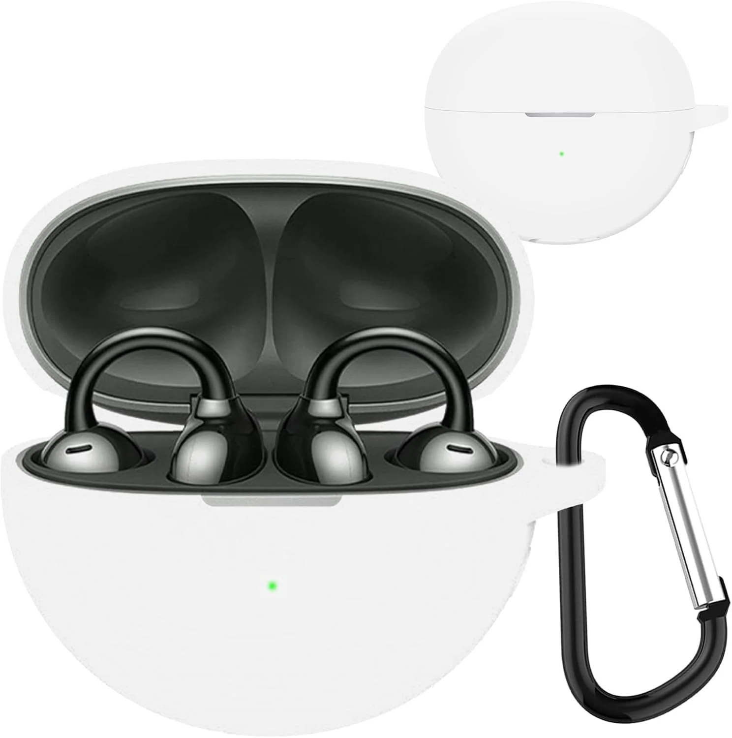 DL3 Mobilak Compatible with Huawei FreeClip Case Cover, Soft Silicone Shockproof Protective Skin Case for Huawei Free Clip Wireless Earbuds with Carabiner, Front LED Visible - White