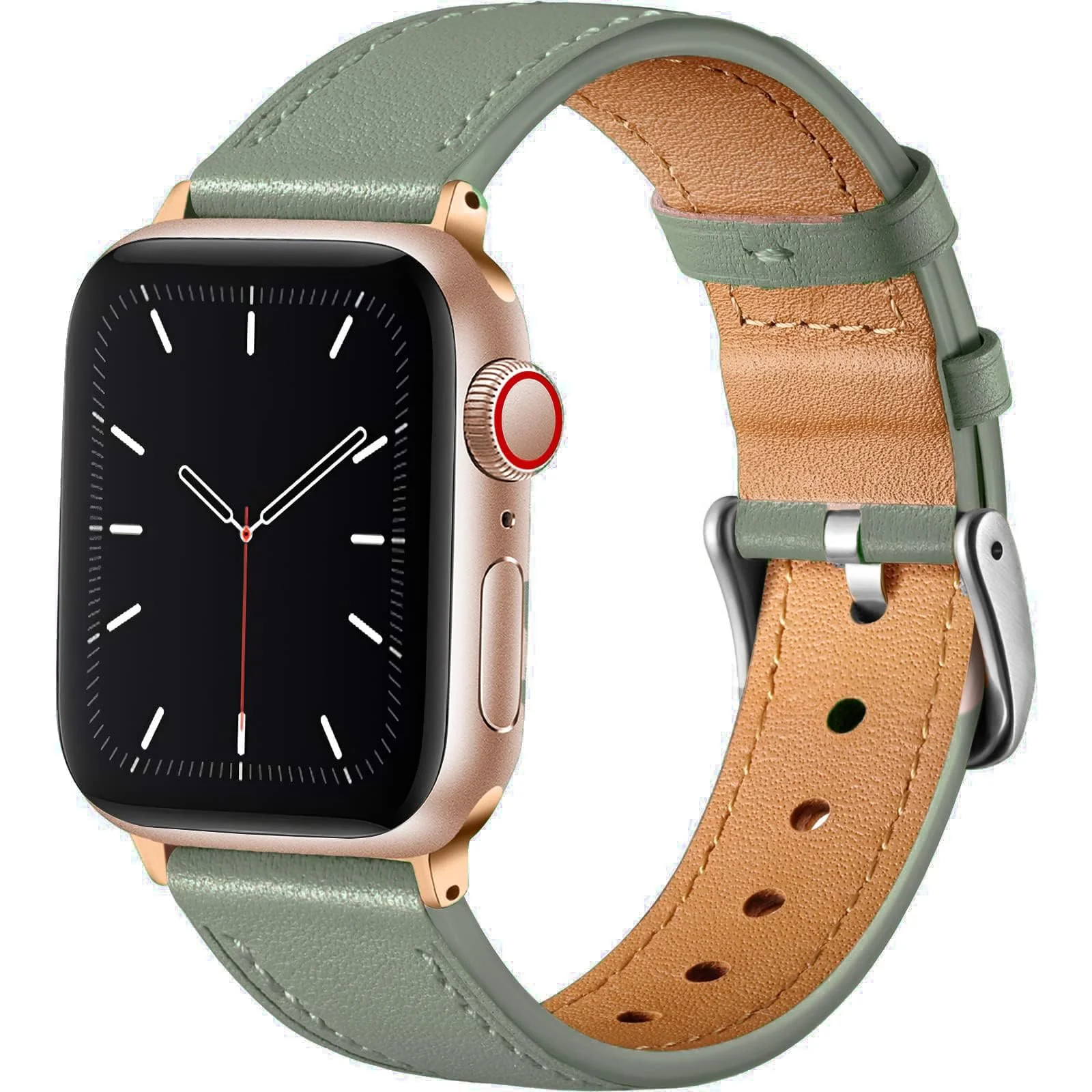 DL3 Mobilak Compatible with Apple Watch Band 49mm 46mm 45mm 44mm 42mm Leather Band Replacement Strap, Soft Leather Bracelet for iWatch Series 11 10 9 8 7 6 5 4 SE SE2 Ultra 3 2 1 - Mint Green