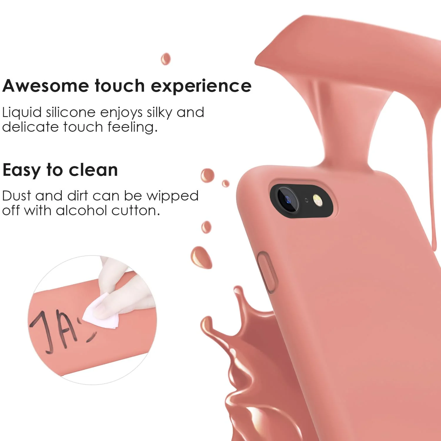 DL3 Mobilak Liquid Silicone Protective Case for iPhone SE 2022, SE 2020, iPhone 7, iPhone 8 with Camera Protection and Microfiber Lining - Light Orange