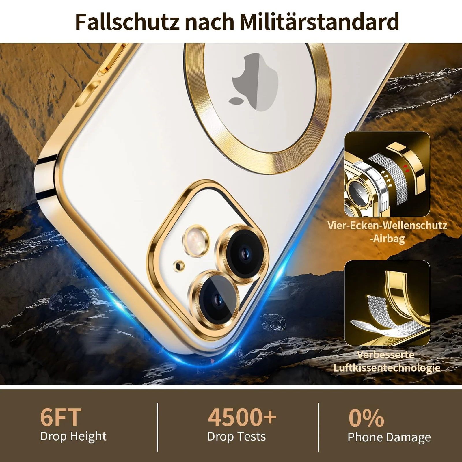 DL3 Mobilak Case for iPhone 11 (6.1 Inch) Compatible with MagSafe with Camera Lens Protector, Magnetic Clear Case Full Protection Plating Anti-Scratch Slim Thin Case Cover - Gold