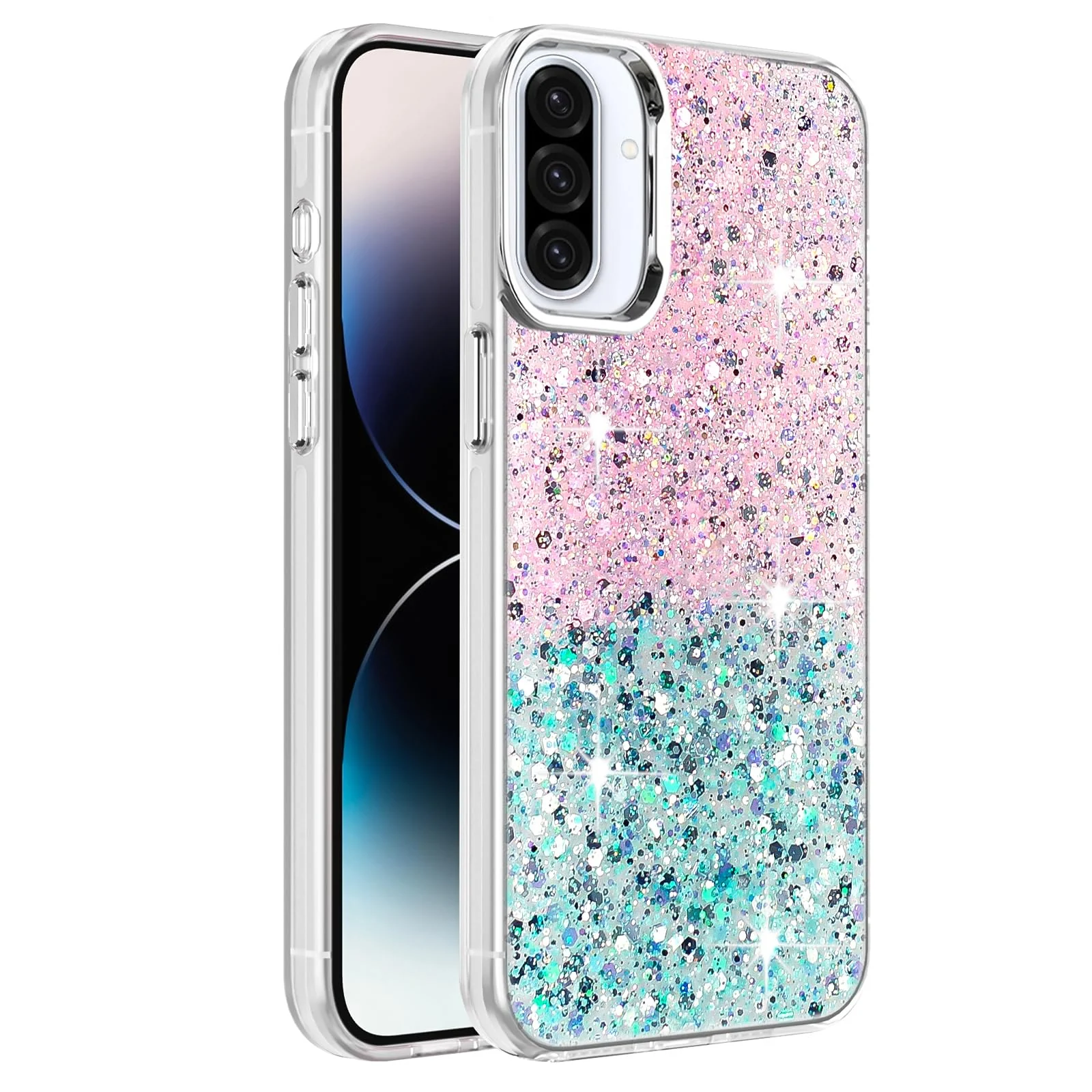 DL3 Mobilak Glitter Protective Case for Samsung Galaxy A36 5G / Samsung Galaxy A56 5G, Supports wireless charging, Camera protection, Shock-absorbing protection - Pink Green