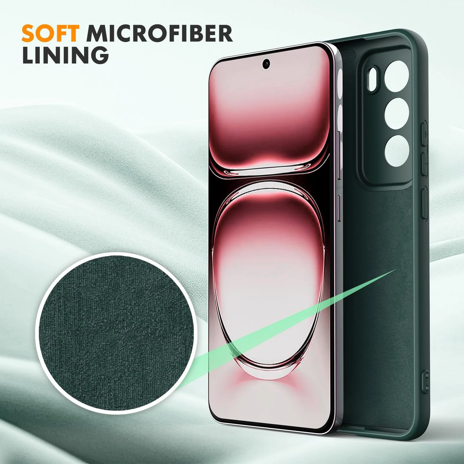 DL3 Mobilak Liquid Silicone Protective Case for OPPO Reno 12 5G with Camera Protection and Microfiber Lining - Green