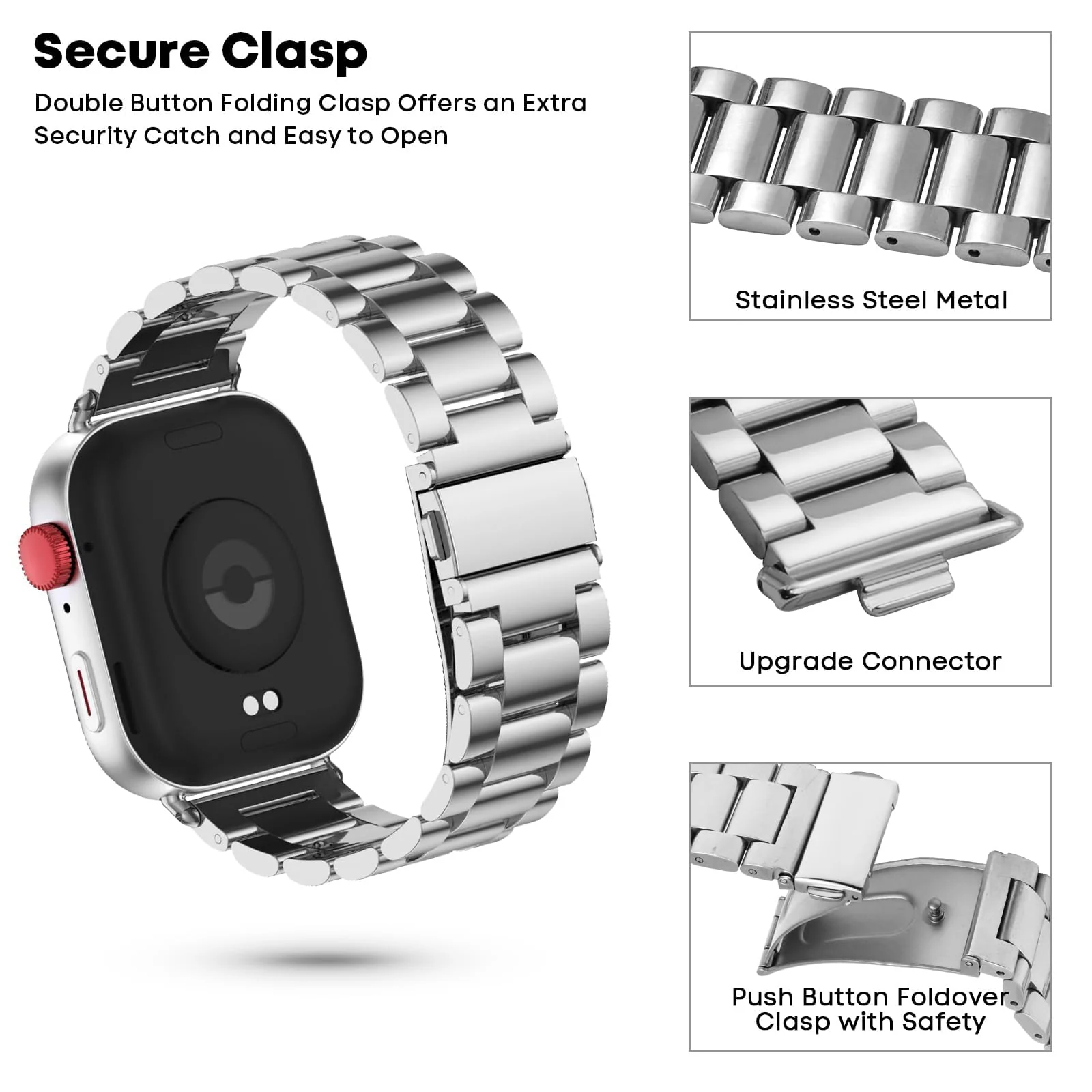 DL3 Mobilak Metal Straps Compatible with Huawei Watch Fit 3/Fit 4/Fit 4 Pro Strap, Stainless Steel Replacement Band with Folding Clasp, Adjustable Replacement Bracelet Wristband - Silver