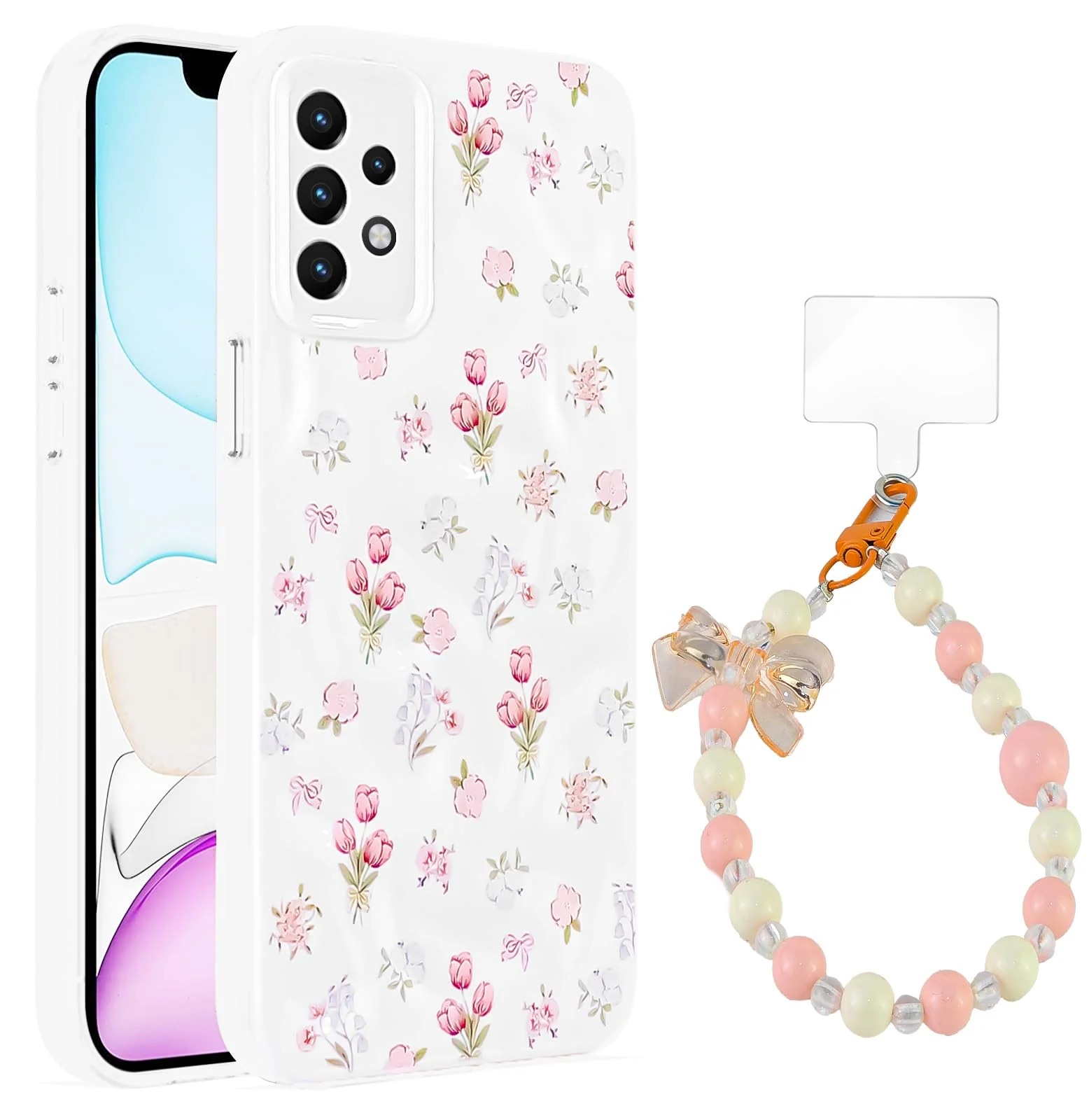 Dl3 Mobilak Case Compatible with Samsung Galaxy A13, Cute Printed Soft TPU Phone Cover with Beaded Wrist Strap, Shockproof Camera Protection, Slim Protective Case for Women & Girls - Style 1