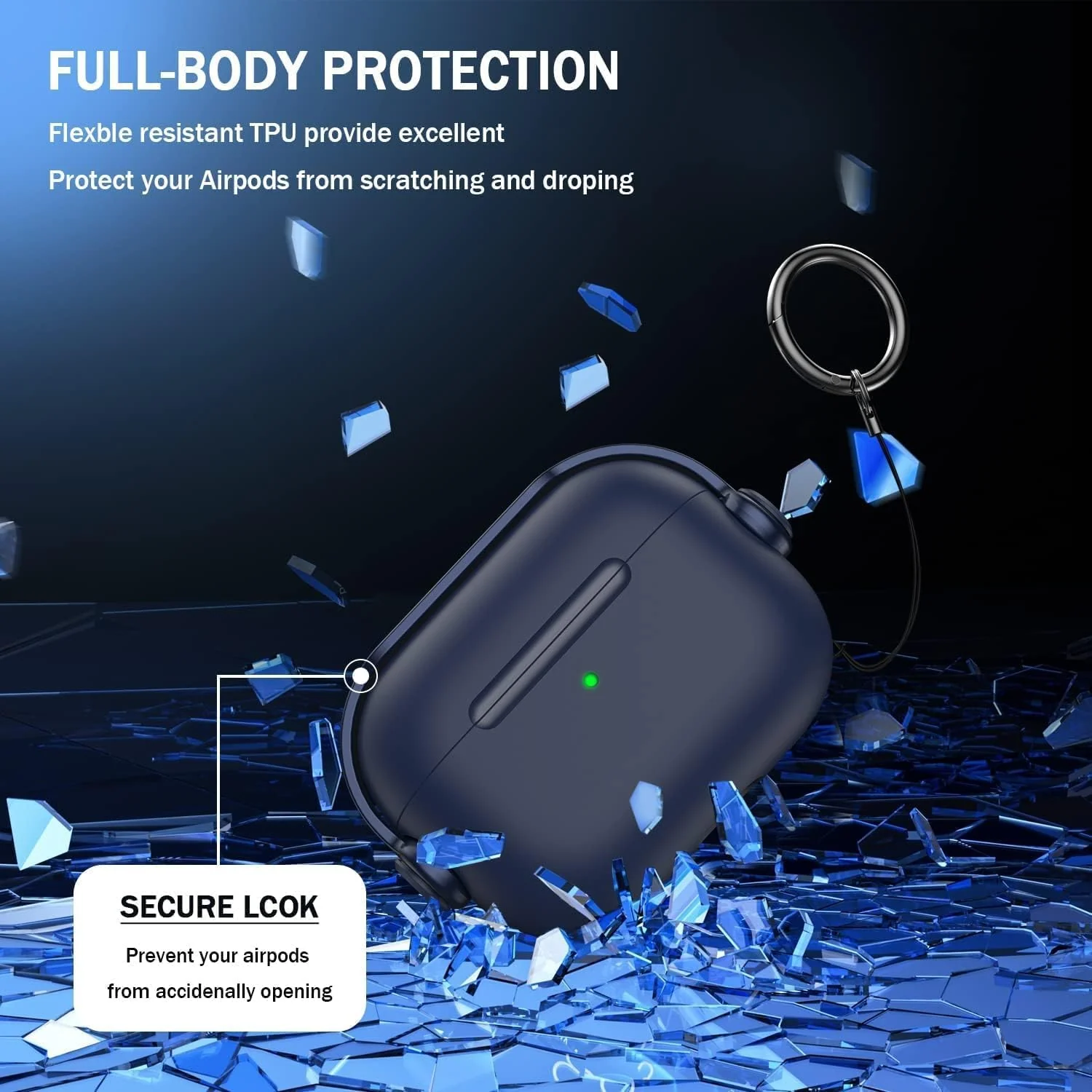 DL3 Mobilak Protective Case for AirPods Pro 2 [With Closure Lid] [Front LED Visible] [With Wrist Strap] Skin Case Compatible with 2022 AirPods Pro 2nd Generation - Blue