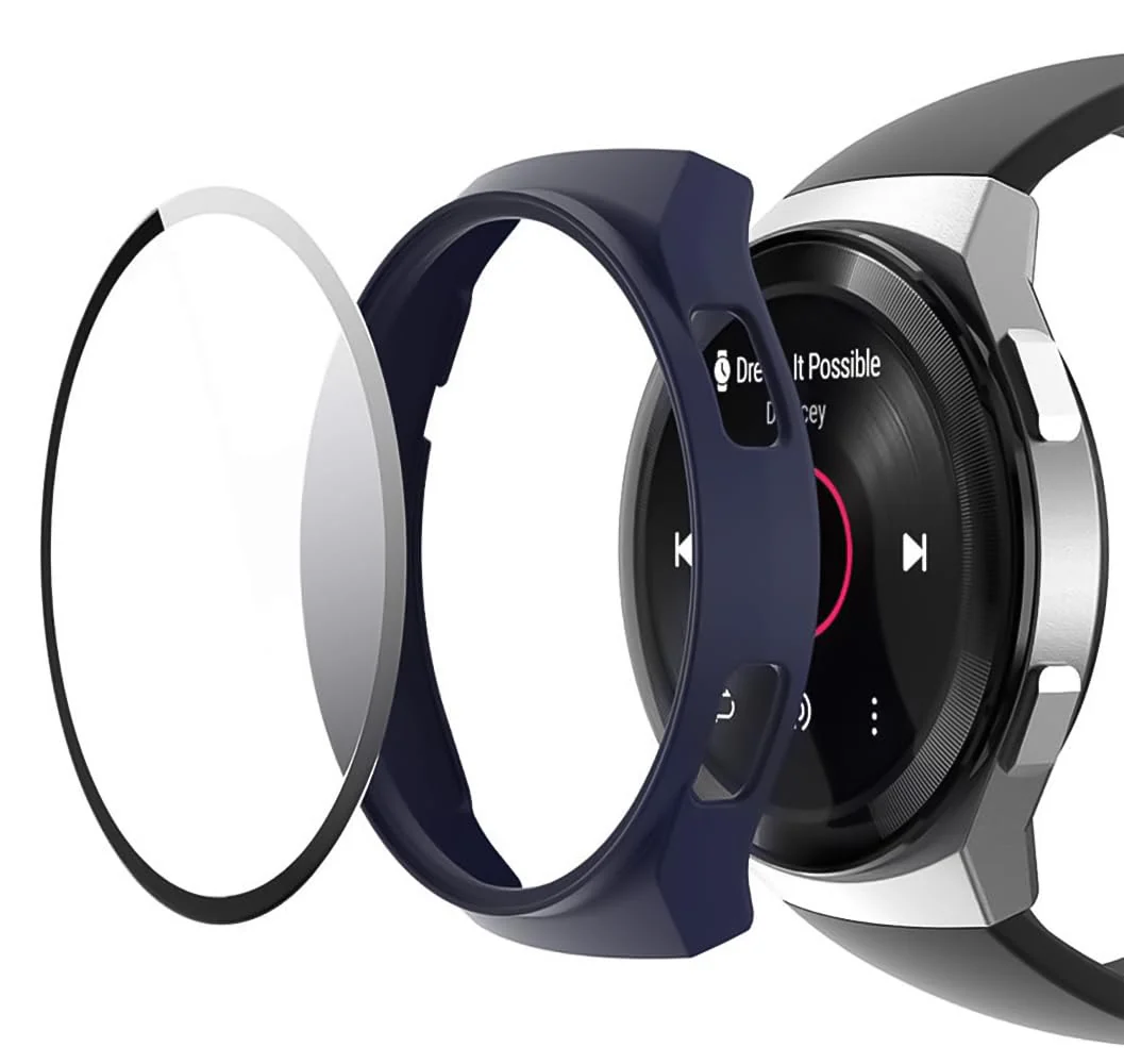DL3 Mobilak Protective Case Compatible with Huawei Watch GT 2e 9H Hardness PC Case Bumper Full Slim Protective Cover with Tempered Glass For Huawei GT2e - Blue