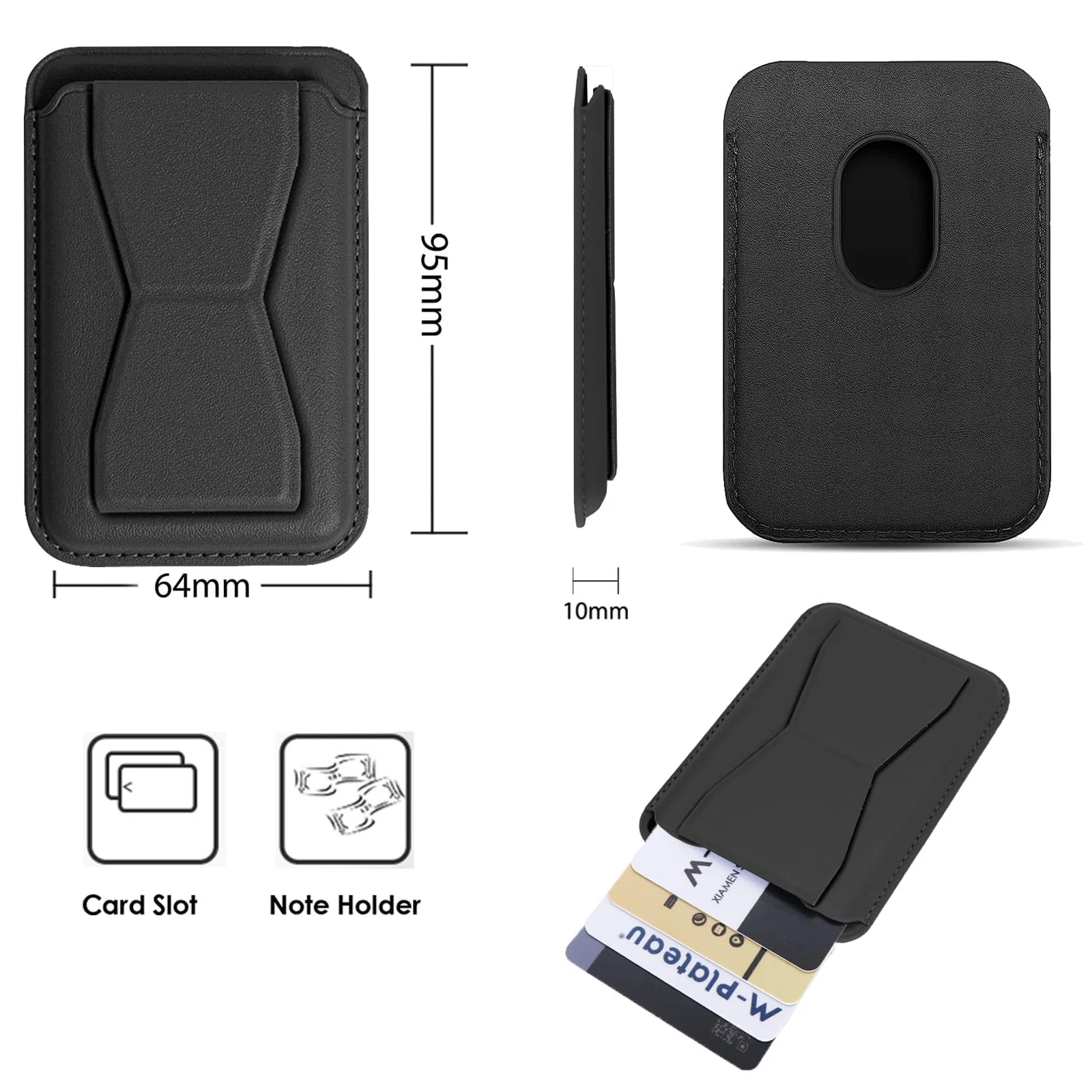 DL3 Mobilak Phone Card Holder for MagSafe Wallet, Vegan Leather Magnetic Mobile Phone Stand, Magnetic Wallet Stand, for iPhone 16 15 14 13 12 Pro Max Plus - Black
