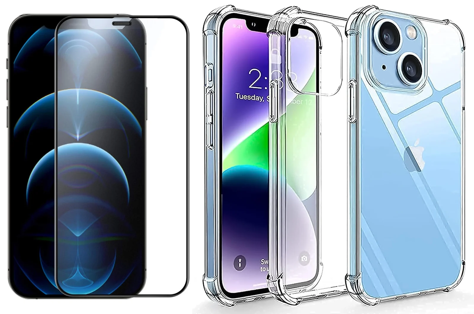DL3 Mobilak Case Compatible with iPhone 13 Case & iPhone 14, Cover Silicone TPU Gorilla Anti-shock Protector Camera Shockproof Corners with 5D Screen Protector - Clear