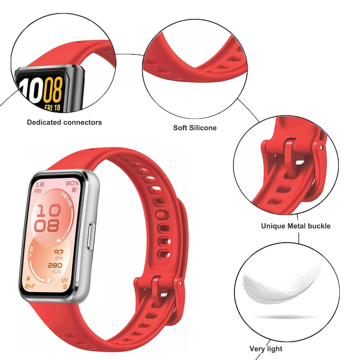 DL3 Mobilak Silicone Bracelet for Huawei Band 11/Band 11 Pro Strap, Soft Silicone Sport Band, Soft Breathable, for Huawei Band11/11 Pro Adjustable Replacement Strap - Red