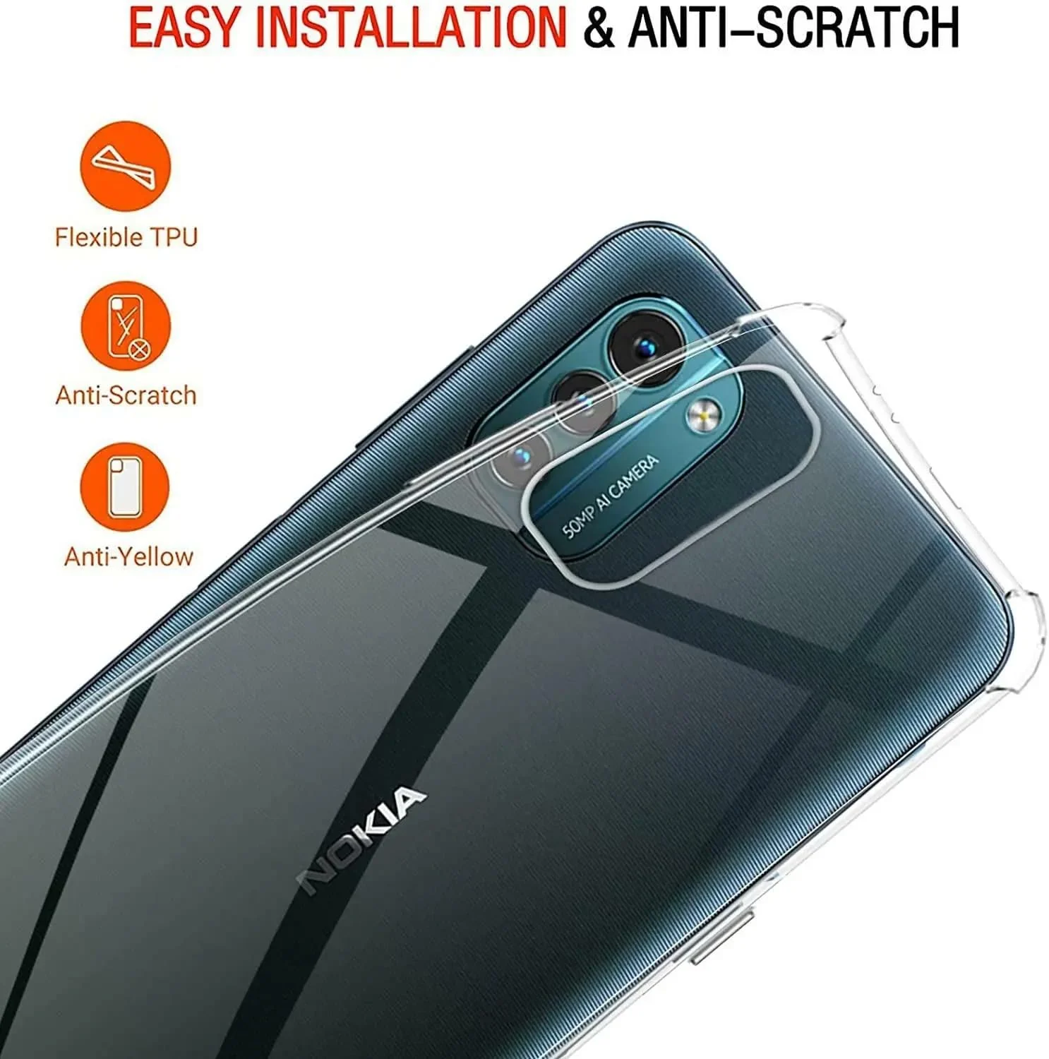 DL3 Mobilak Case Compatible with Nokia G21 / Nokia G11, Cover Silicone TPU Gorilla Anti-shock Shockproof Corners - Clear