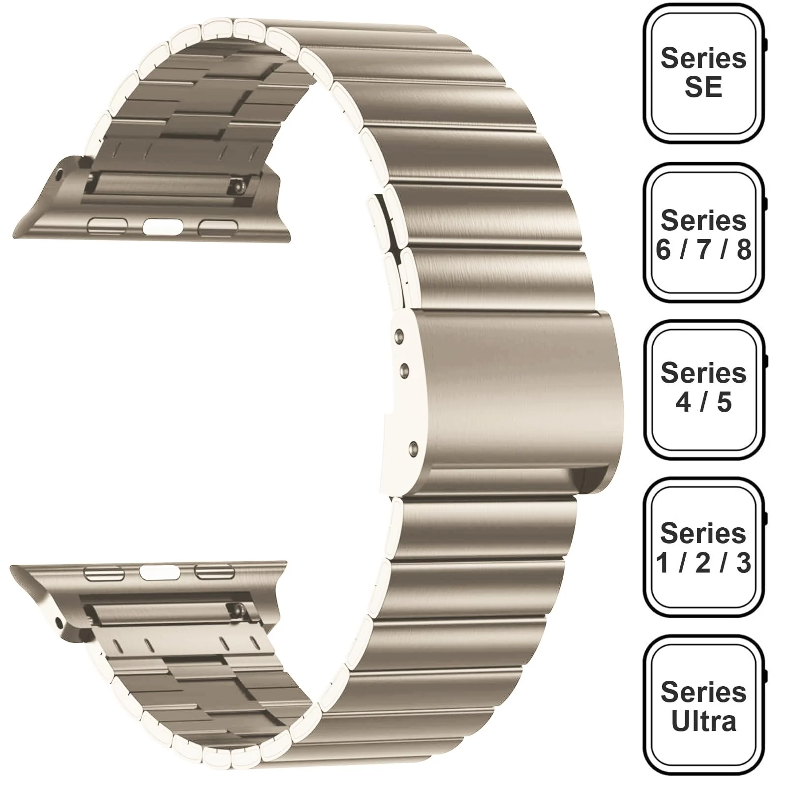 DL3 Mobilak Case with Strap For Apple Watch Ultra 2 49mm Stainless Steel Metal Straps, Hard PC Case With Glass Screen Protector Cover with Strap Bands for Apple Watch Ultra 49mm - Gold