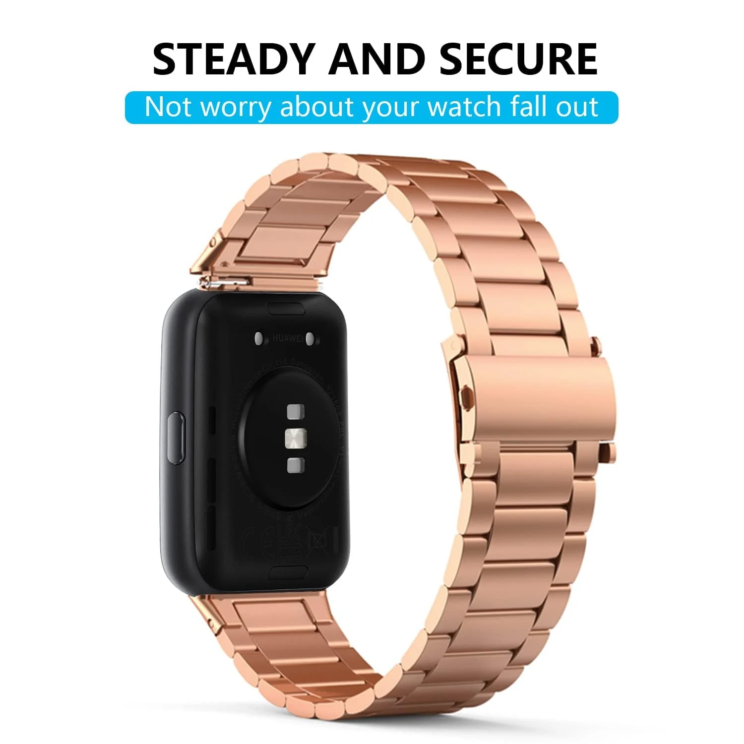 DL3 Mobilak Strap for Huawei Band 7/ Honor Band 7 Stainless Steel Replacement Metal Straps Bracelet Compatible with Huawei Watch Band 7 Standard and Huawei Band 7 NFC Edition Bracelets - Rose Gold