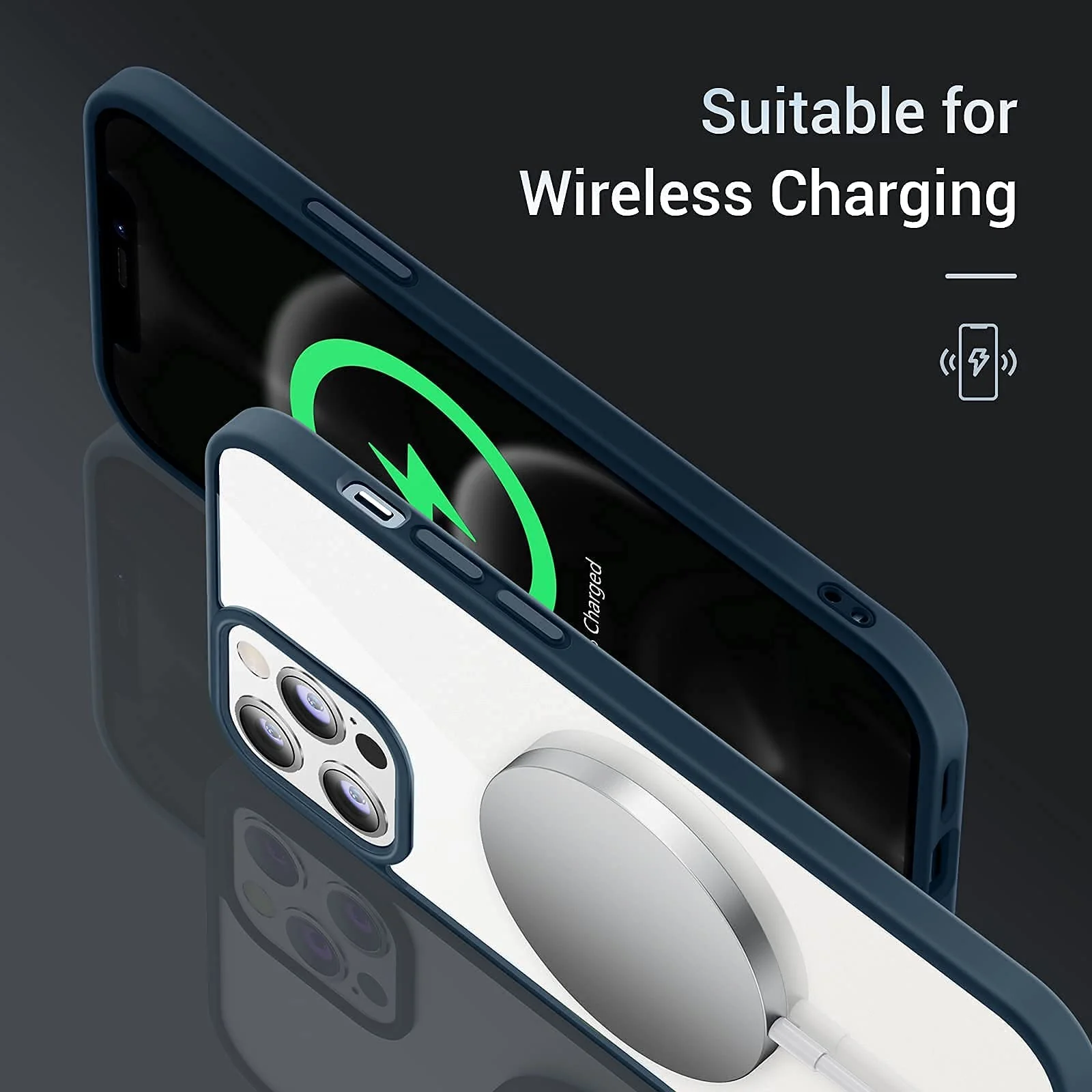 DL3 Mobilak Case Compatible With iPhone 14 (6.1 Inch), Clear Case Shockproof Hard PC +Soft Silicone [Not Yellowing] Transparent Protective Slim Case Phone - Blue