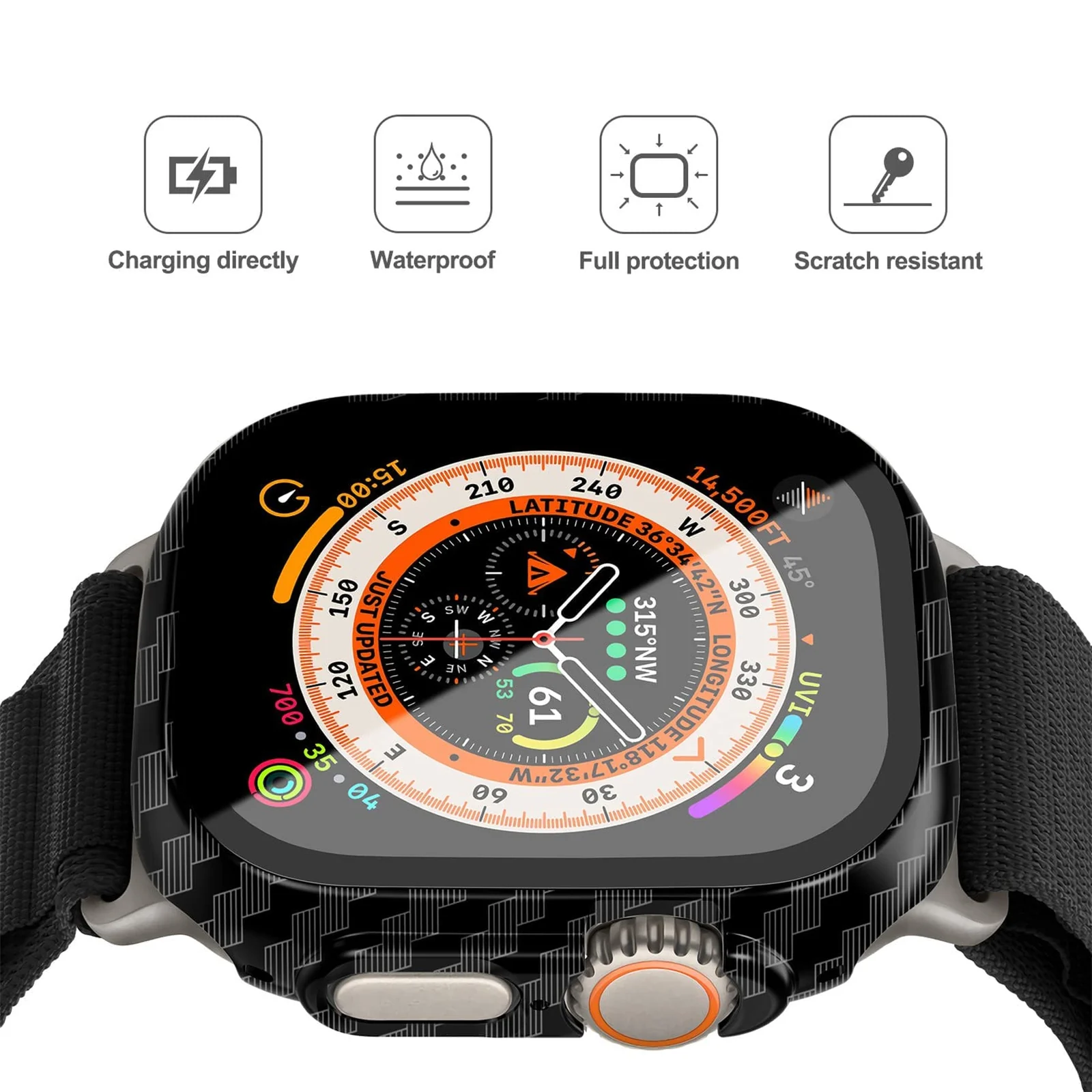 DL3 Mobilak Case Compatible with Apple Watch Ultra 49mm Tempered Glass Screen Protector, Ultra-Thin Hard PC Shockproof All-Around Bumper iWatch Protective Cover Case for Watch Ultra 49mm - Carbon