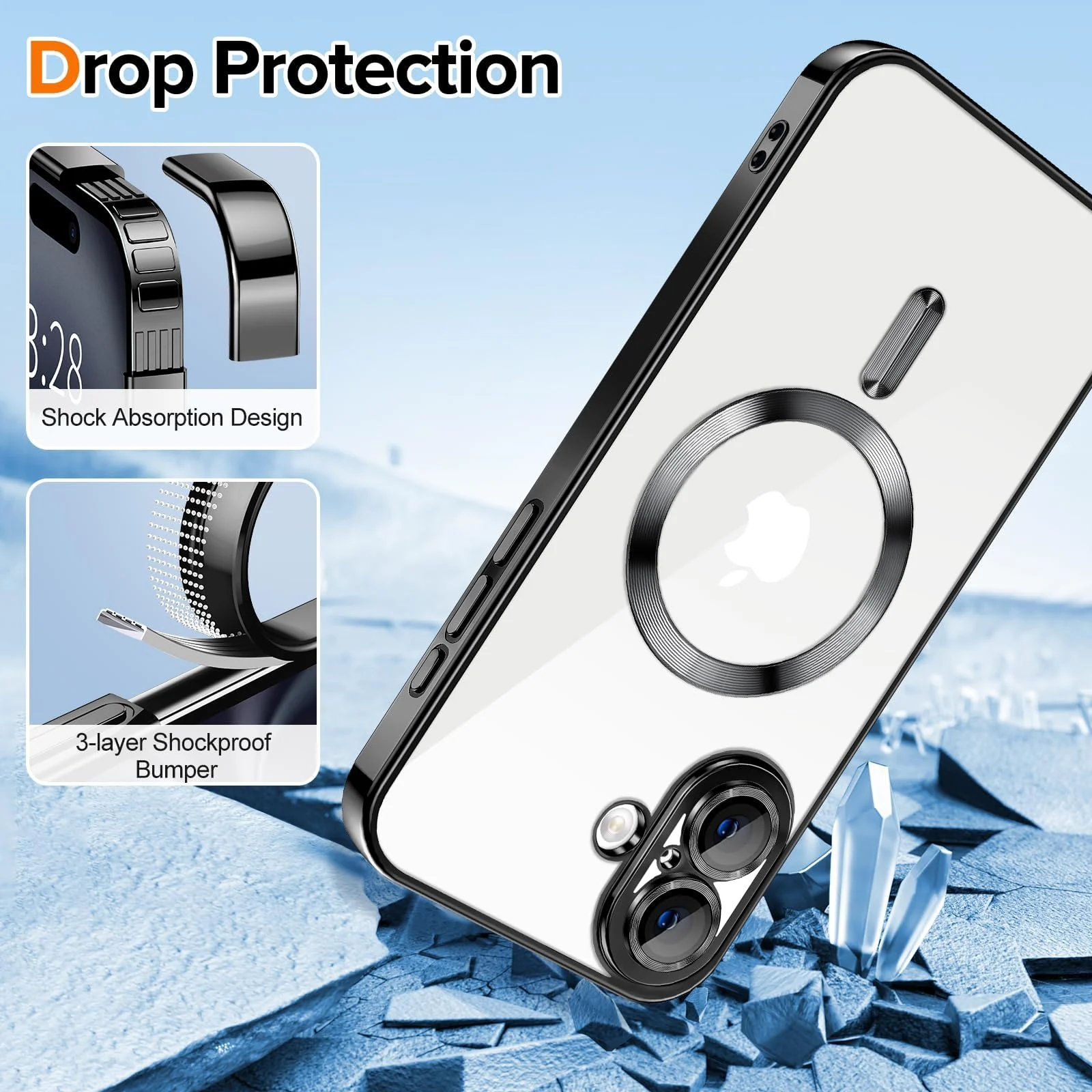 DL3 Mobilak Plated-Edge Protective Case for iPhone 17, Compatible with MagSafe accessories, Supports wireless charging, Camera protection - Black