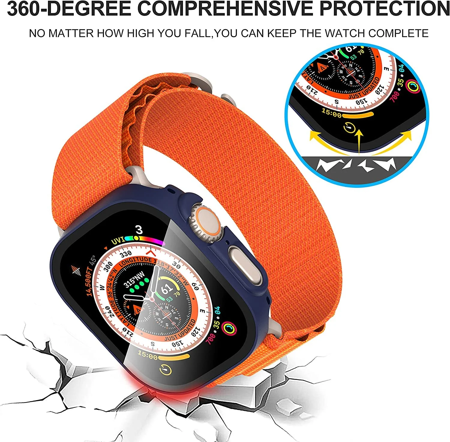 DL3 Mobilak Hard Case Designed for Apple Watch Ultra 2 (2023) / Ultra 1 49mm, Built-in 9H [HD Clear] Tempered Glass Screen Protector, [Full Protection] Slim Cover for iWatch 49mm - Blue