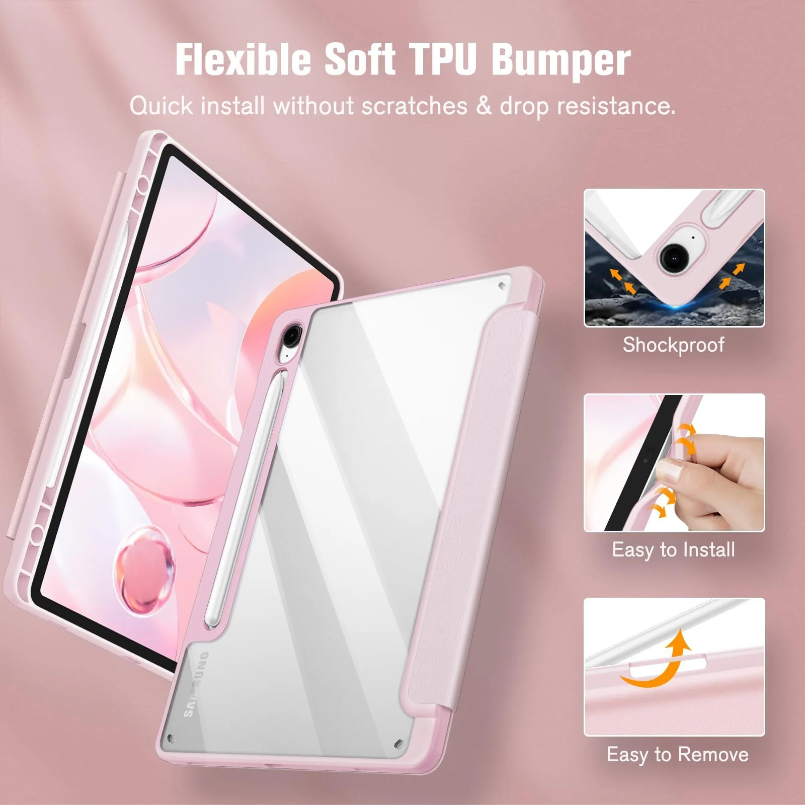 DL3 Mobilak Hybrid Slim Case for Samsung Galaxy Tab S9 FE 5G 10.9 Inch/Galaxy Tab S9 11 Inch 2023 with S Pen Holder, Shockproof Cover with Clear Transparent Back Shell, Auto Wake/Sleep - Pink