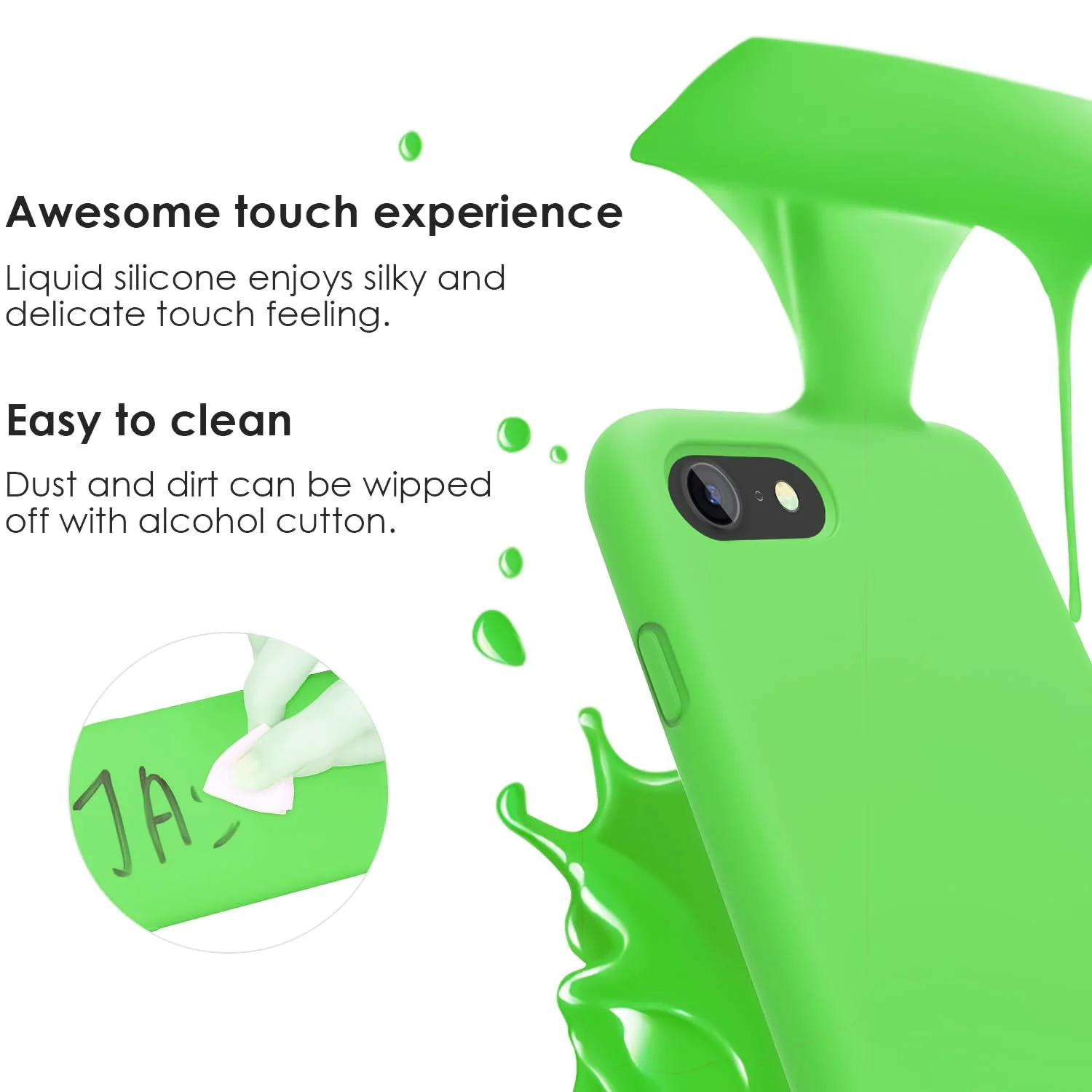 DL3 Mobilak Liquid Silicone Case for iPhone 7 / 8, Shock-absorbing protection, Scratch-resistant surface, Slim, lightweight profile - Neon Green