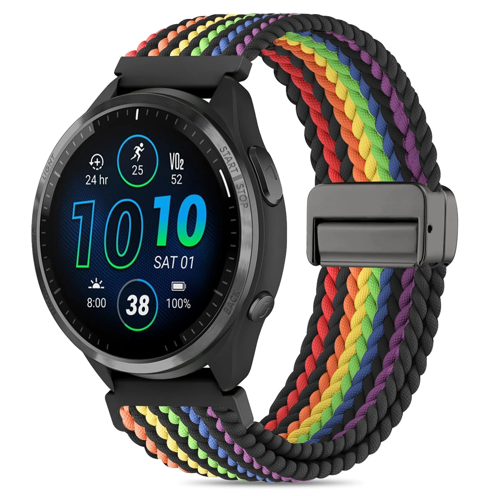DL3 Mobilak 22mm Magnetic Band for Redmi Watch 5 Active/5 Lite/Samsung Galaxy Watch 3 45mm/Watch 46mm/Gear S3/Huawei watch GT6 GT5 46MM/GT2E/GT6 Pro/GT 5 Pro/Amazfit GTR 4/3, Stretchy Braided Nylon Sport Strap - Colorful Black