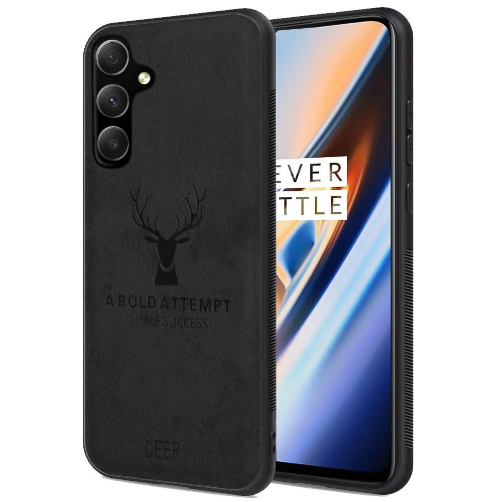 Dl3 Mobilak Case For Samsung Galaxy A34 4G / 5G Luxury Soft Texture Deer Patterned TPU Leather Protective, Dirt-Resistant, Anti-Shock, Anti-Fingerprint, Cover Full Body Protective (Brown)