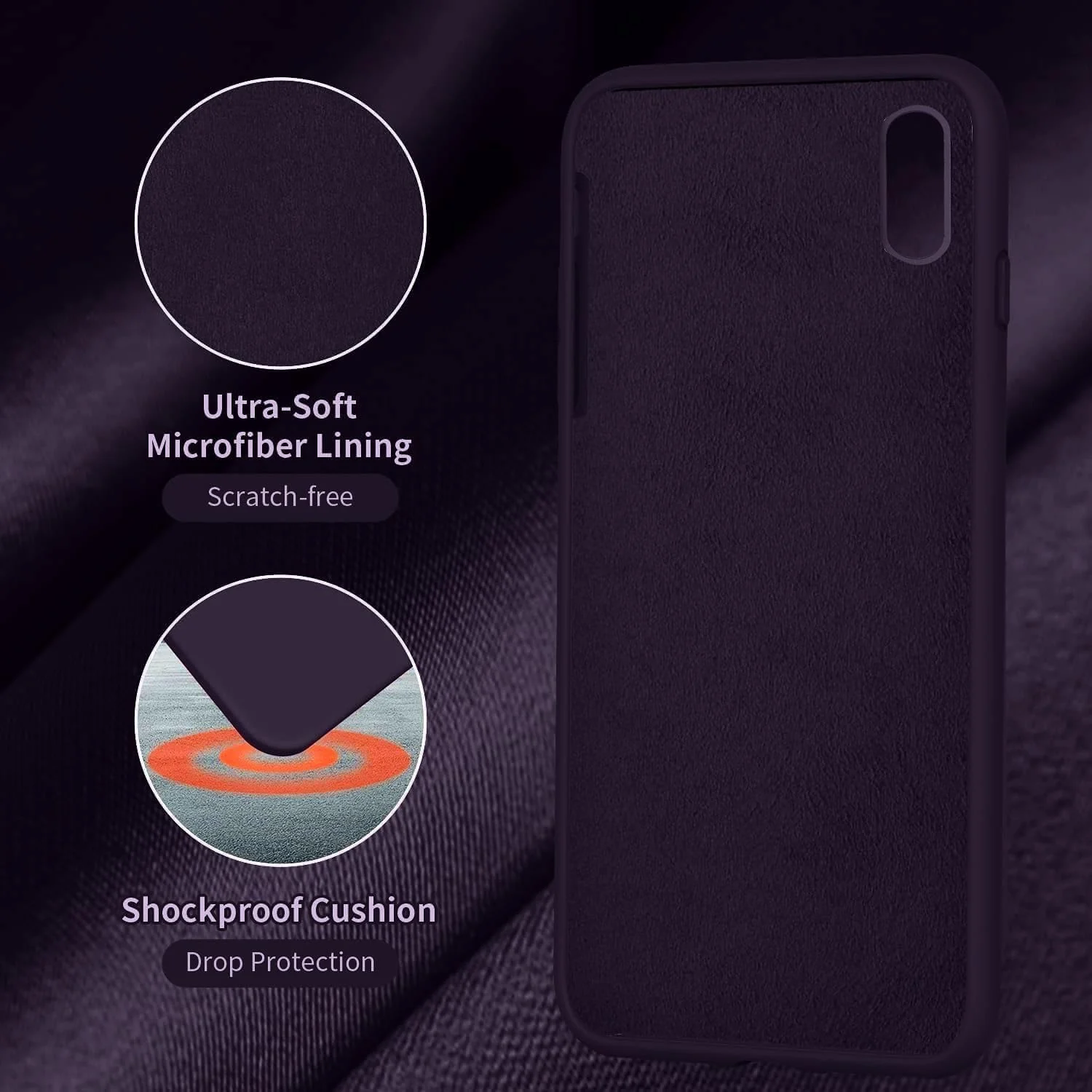 DL3 Mobilak Liquid Silicone Protective Case for iPhone XR with Camera Protection and Microfiber Lining - Deep Purple