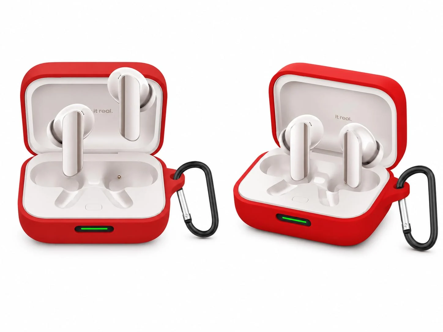 Mobigon Compatible with Realme Buds Air 7 Pro/Realme Buds Air 7 Case Cover, Soft Silicone Shockproof Protective Case Wireless Earbuds with Carabiner, Front LED Visible، Red