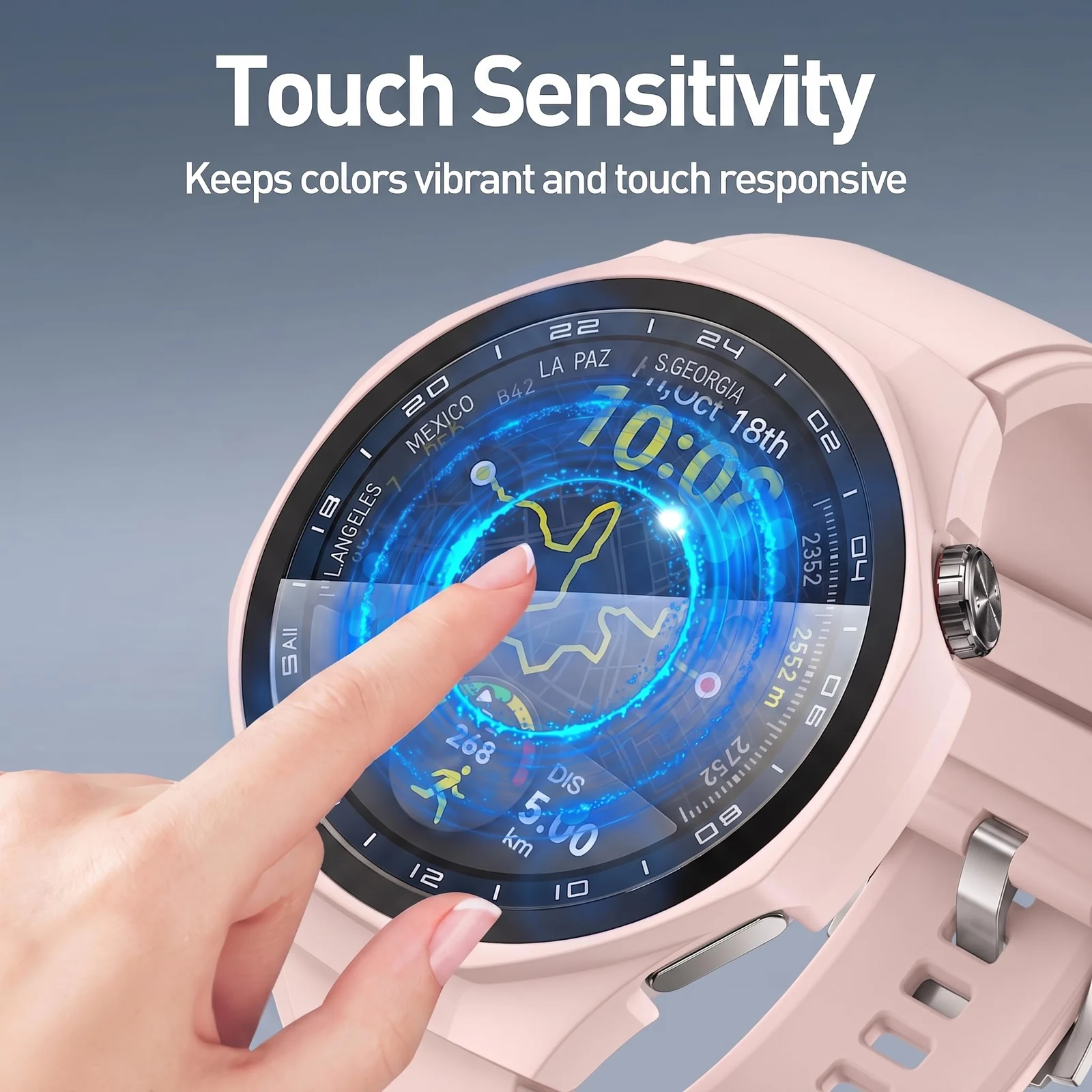 DL3 MOBILAK Full-Coverage Watch Case with Tempered Glass for Huawei Watch GT 5 Pro 46 mm, Pink