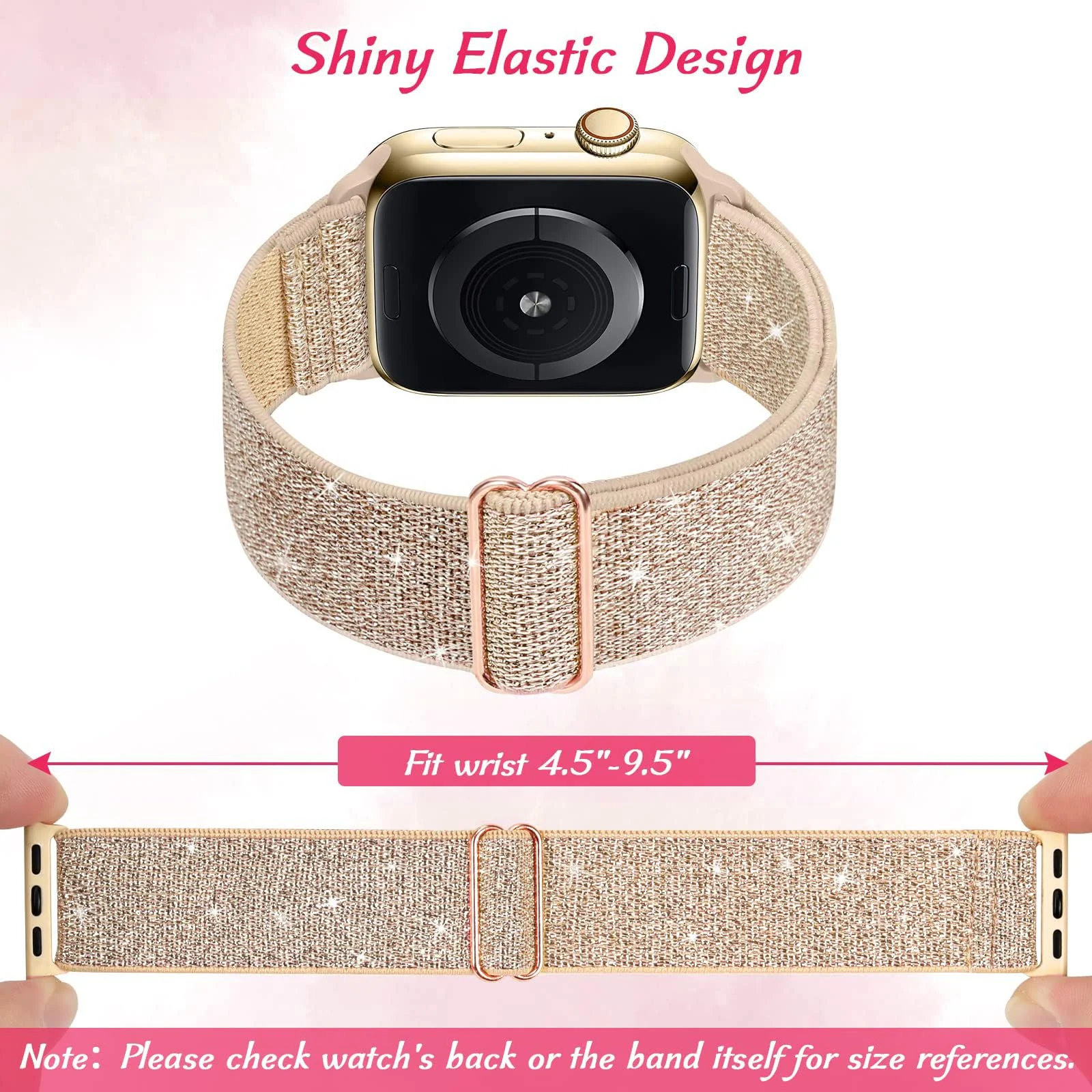 DL3 Mobilak Nylon Solo Loop Stretchy Straps For Apple Watch Band 49mm 45mm 44mm 42mm 41mm 40mm 38mm, Elastic Wristbands for Series 8 9 Ultra 7 6 5 4 3 2 1 (Shiny, 42MM/44MM/45MM/49MM) - Shiny Rose Gold