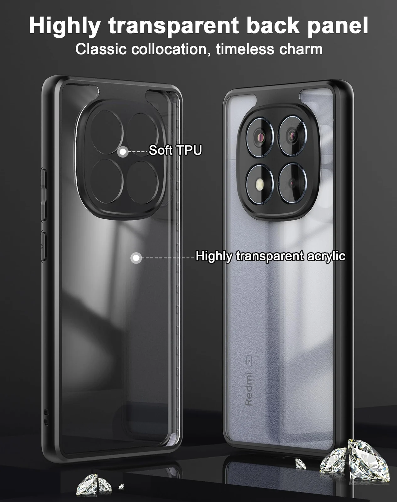 DL3 Mobilak Clear Protective Case for Xiaomi Redmi Note 14 Pro Plus 5G - Black