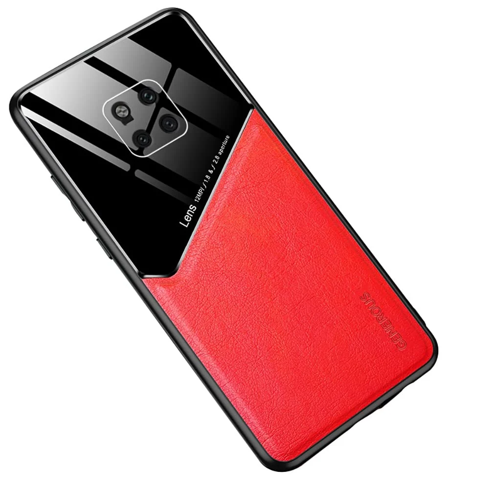 DL3 Mobilak Leather and PC Protective Case for Huawei Mate 20 Pro, Built-in magnetic car-mount support, Shock-absorbing protection, Raised edges around the screen and camera - Red