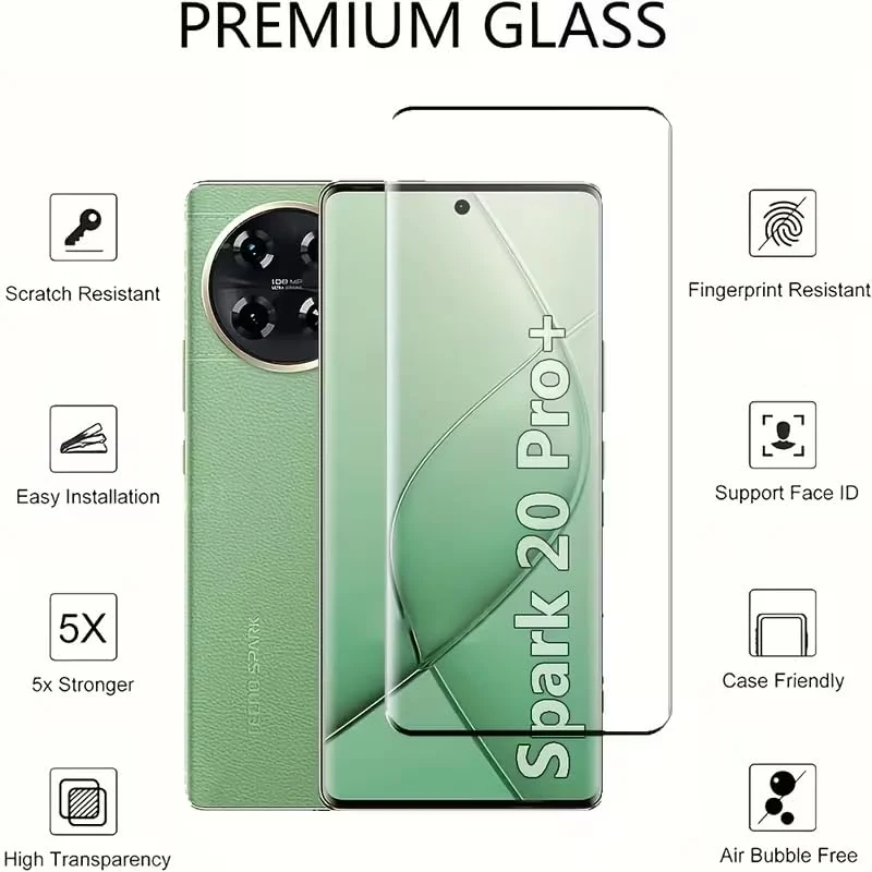 DL3 Mobilak Screen Protector Tecno Spark 20 Pro Plus [Liquid UV Tempered Glass] Full Screen adhesive [Sensitive Touch][Fingerprint Sensor Compatible] HD - Clear