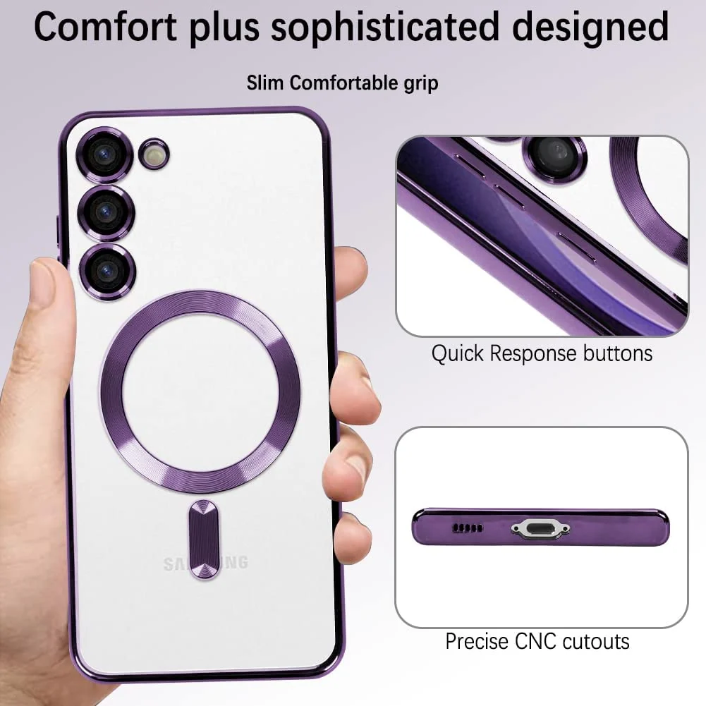 DL3 Mobilak Clear TPU Case with Electroplated Edges for Samsung Galaxy S23 with Camera Protection - Deep Purple