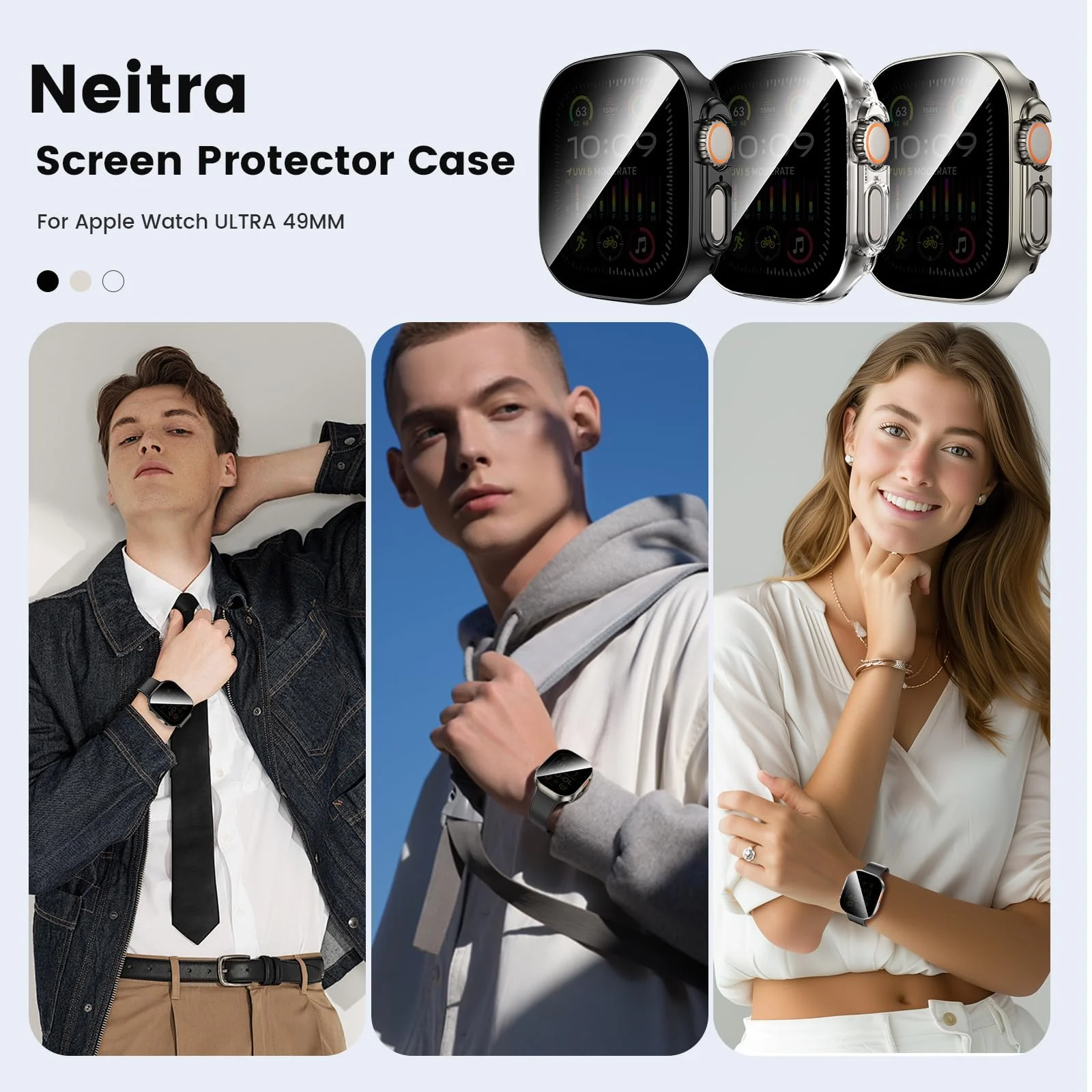 DL3 Mobilak Cover for Apple Watch Ultra 3/2/1 49mm Privacy Screen Protector Anti Spy, Shockproof Bumper Case, Integrated Hard PC Protective Case in HD Tempered Glass for Apple Watch Ultra - Black