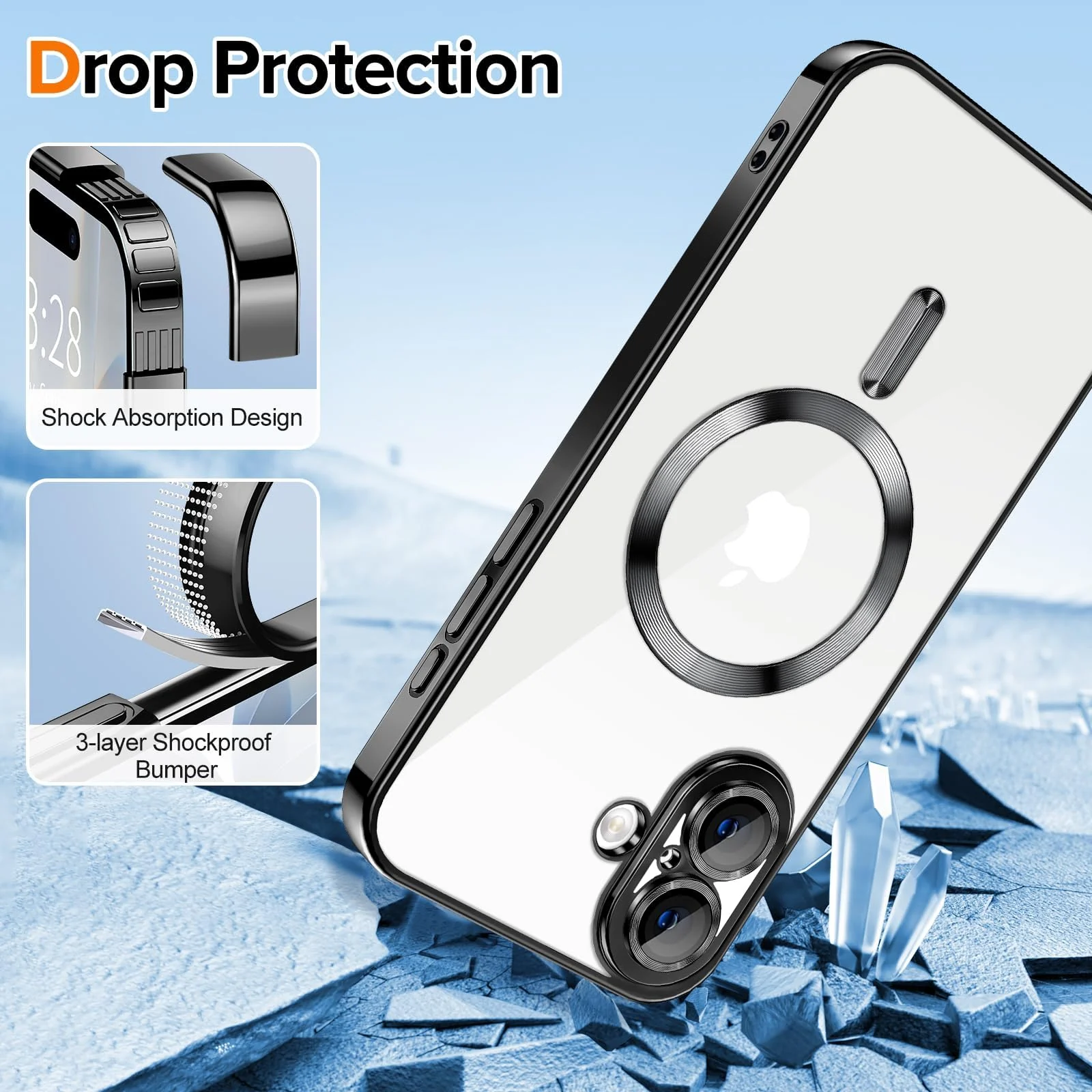 DL3 Mobilak Plated-Edge Protective Case for iPhone 17, Compatible with MagSafe accessories, Supports wireless charging, Camera protection - Black