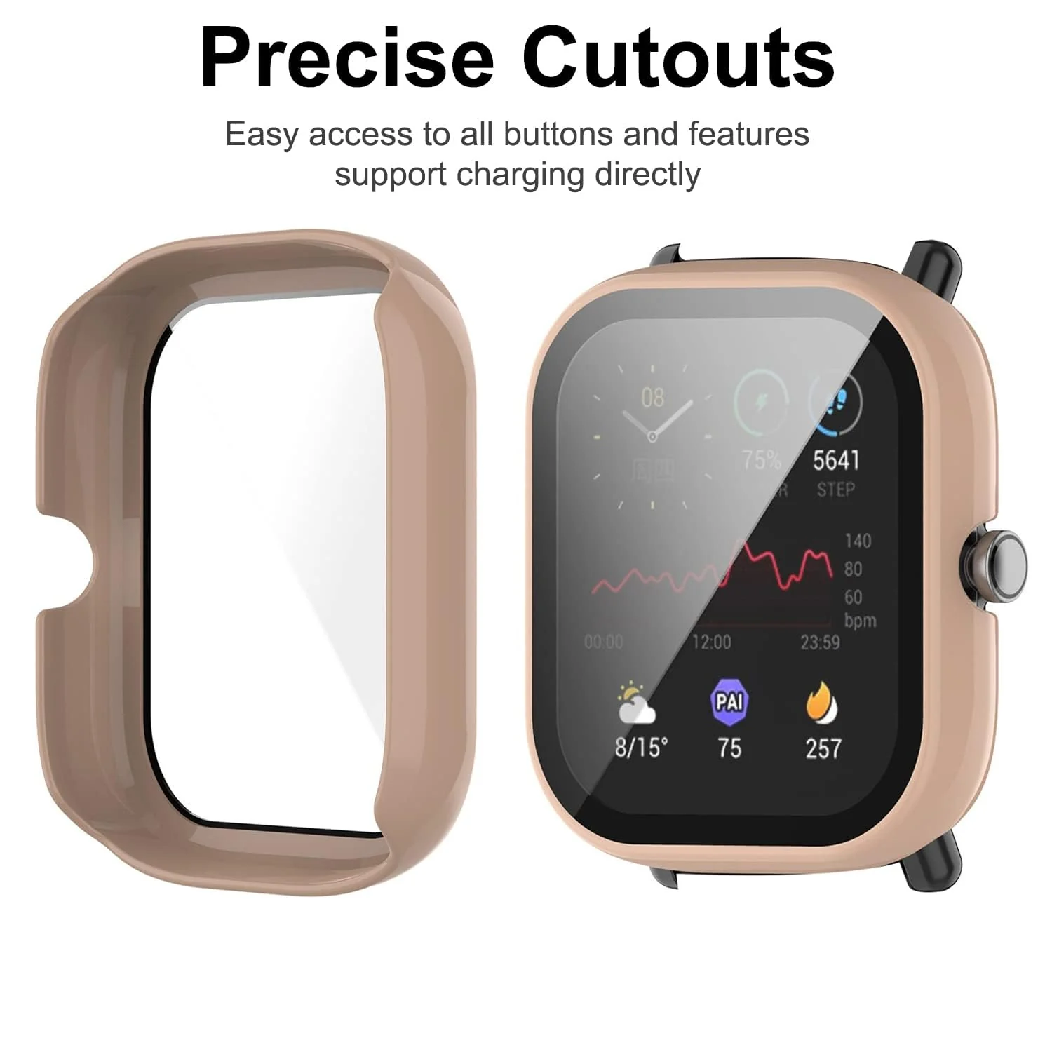 DL3 Mobilak Protective Case Compatible with Amazfit GTS 2 Mini 9H Hardness PC Case Bumper Full Slim Protective Cover with Tempered Glass For Amazfit GTS2 Mini - Pink