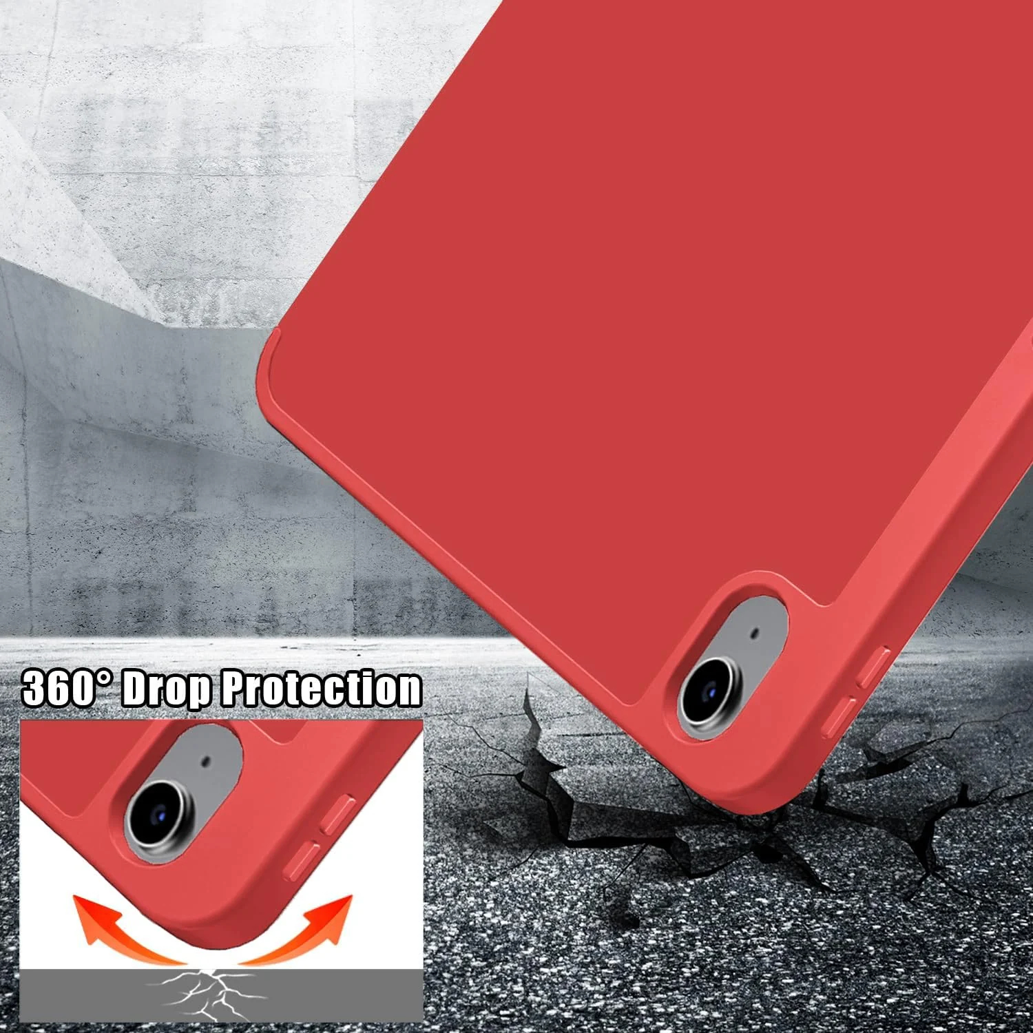 DL3 Mobilak Compatible with iPad Air 5/4 (2022/2020 5th/4th Generation 10.9-Inch) Case, Smart Stand, Pencil Holder, Shockproof Slim Lightweight Leather Cover, Modern Abstract Design - Red