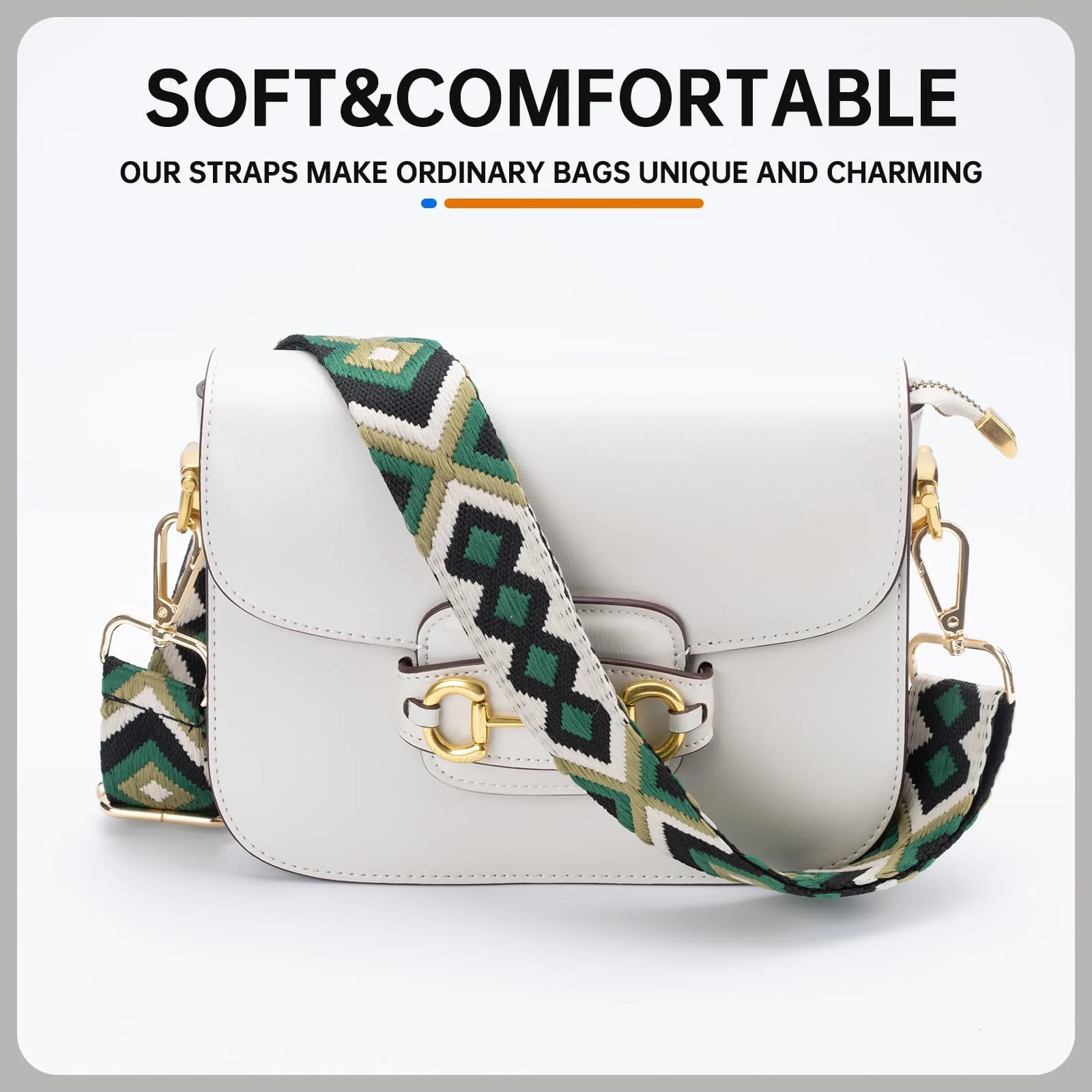 DL3 Mobilak Adjustable Wide Crossbody Bag Strap for Women, Replacement Shoulder Strap for Handbags, Totes & Purses with Elegant Embroidered Pattern and Metal Hooks - Green/Black