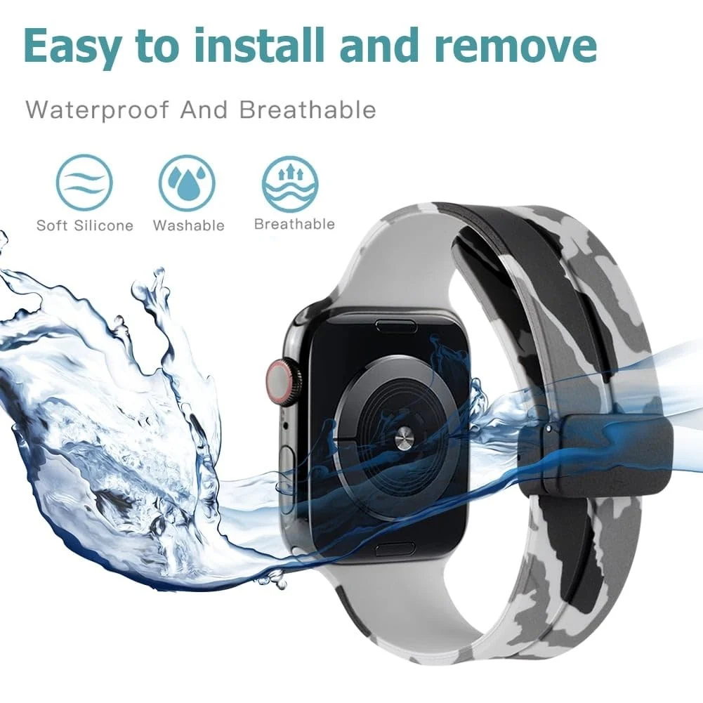 DL3 Mobilak Magnetic Bands for Apple Watch Ultra/Ultra 2 Band 49mm 45mm 44mm 42mm 41mm 40mm 38mm, Soft Sport Silicone Strap for iwatch Series 9/8/7/6/5/4 (Camouflage, 42mm/44mm/45mm/49mm) - Camouflage Grey